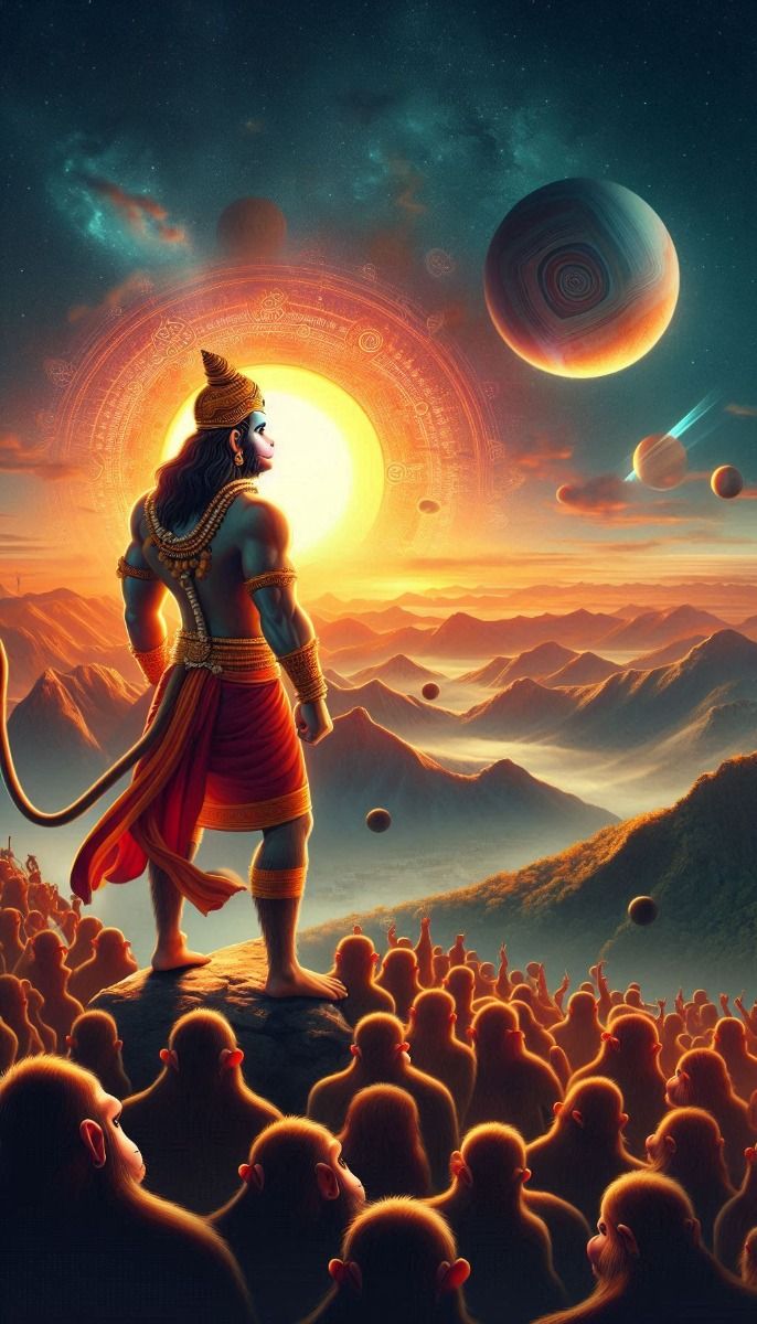 Hanuman overlooking vanara sena at sunset