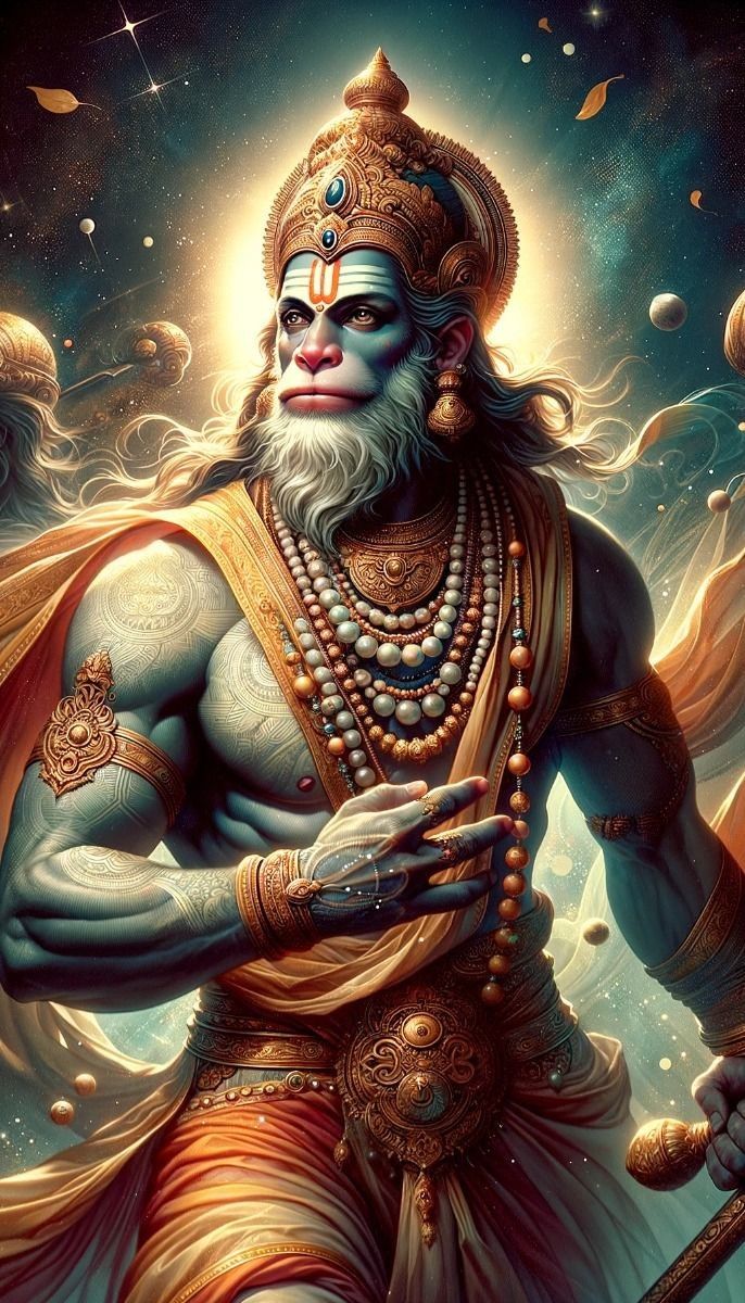 Hanuman amidst a cosmic galaxy