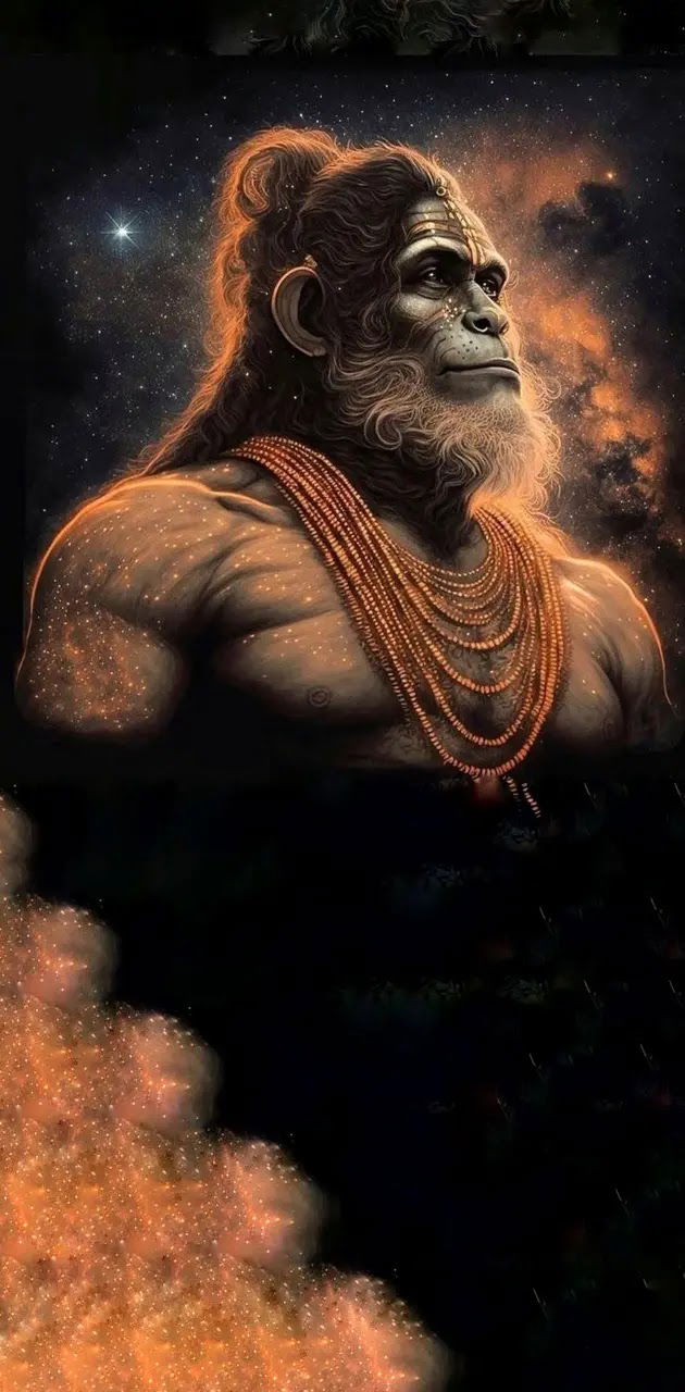 Hanuman amidst a starry galaxy