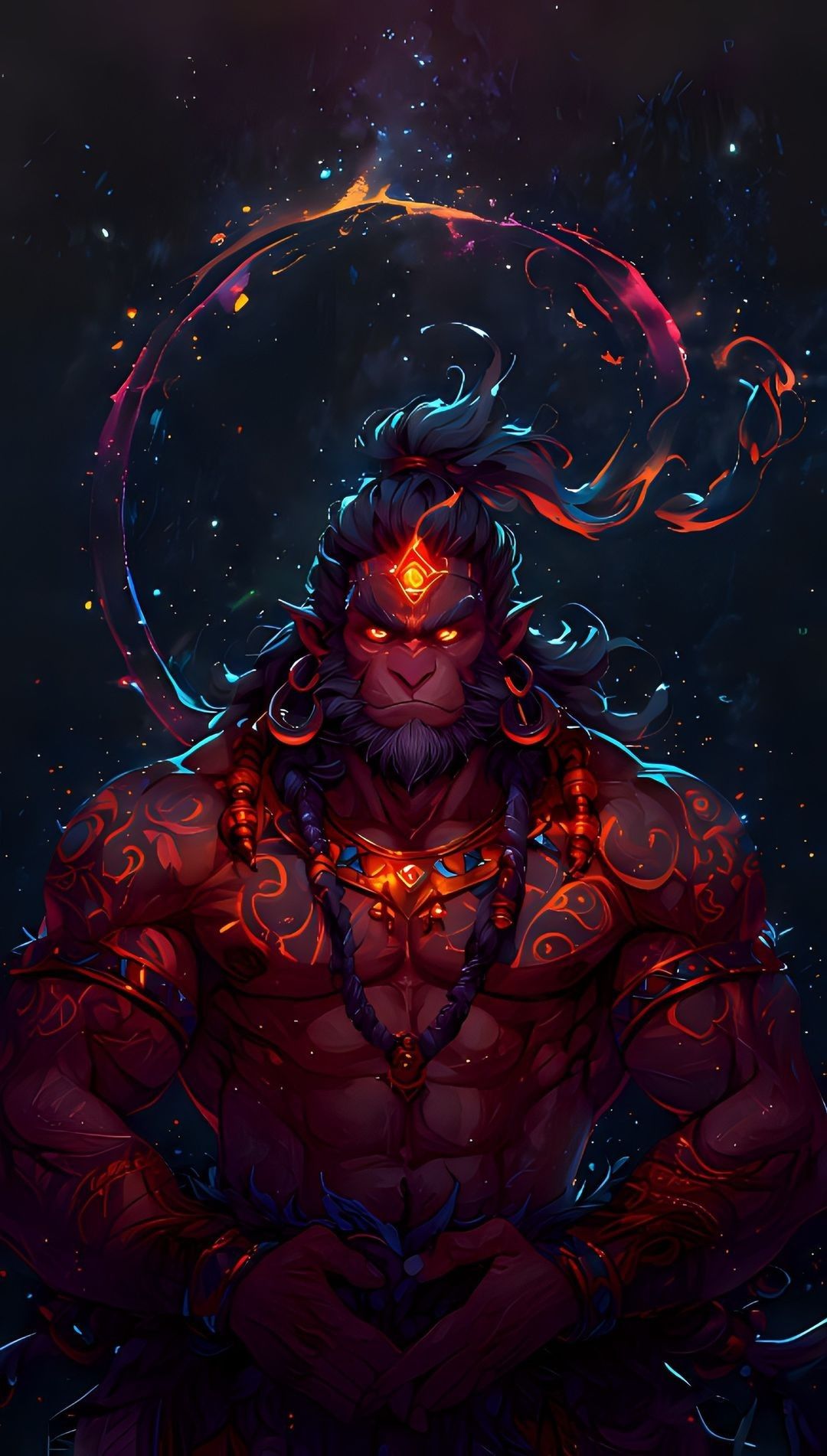 Powerful Hanuman portrait cosmic divine energy