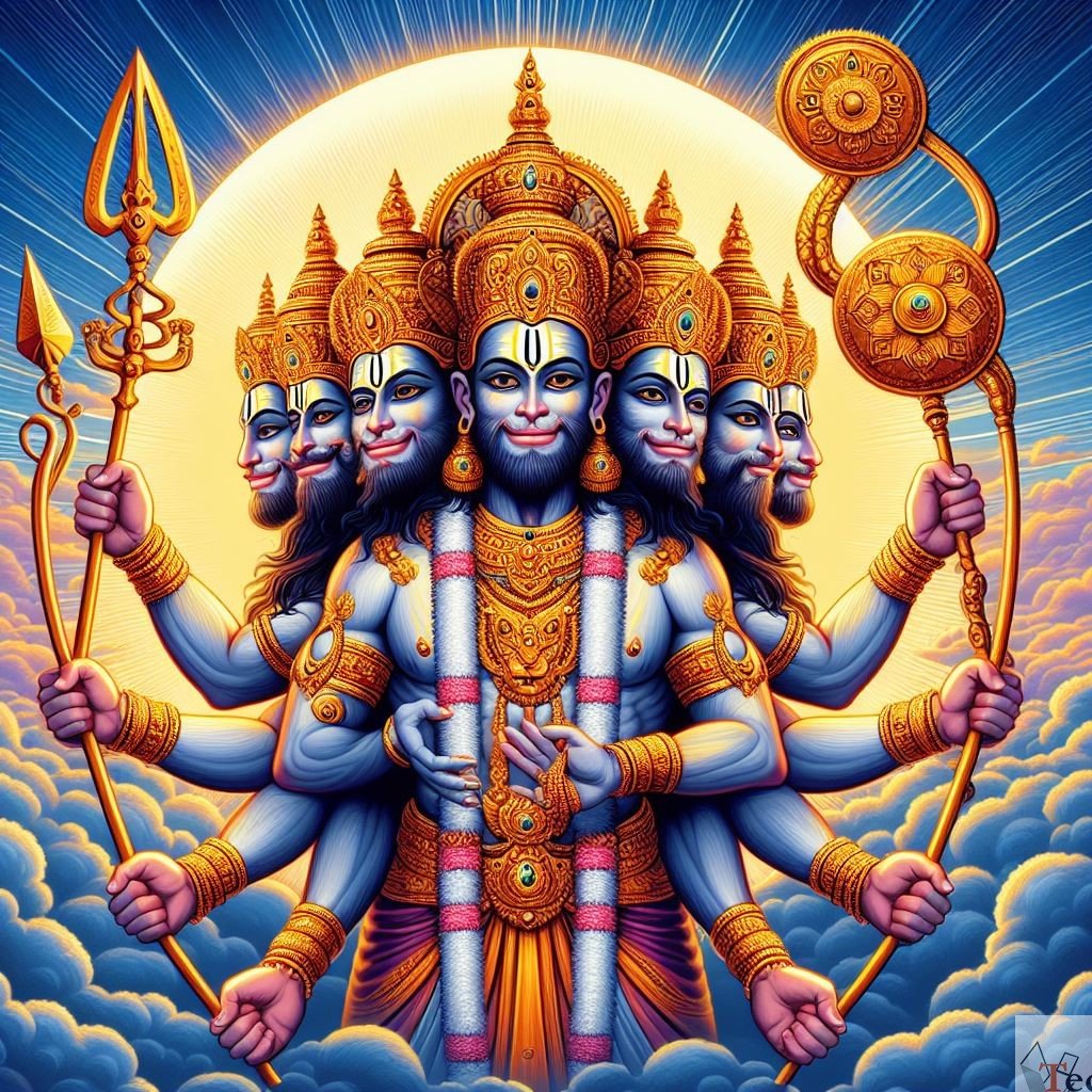 Eleven-headed Hanuman holding a mace
