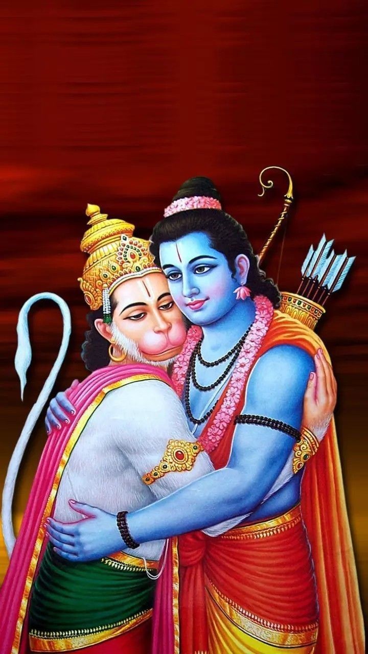 Hanuman embraces Lord Rama with devotion
