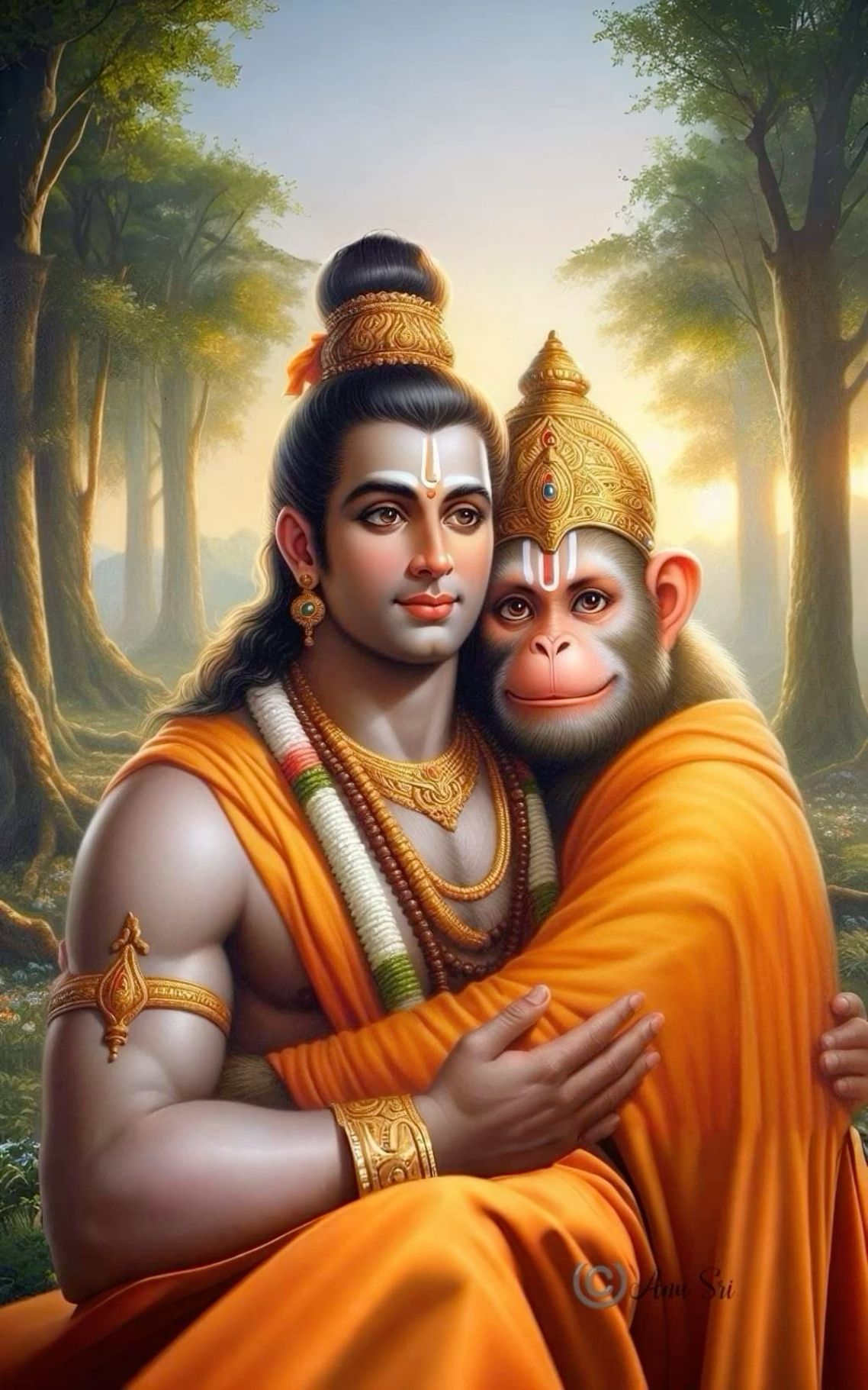 Hanuman and monkey in forest