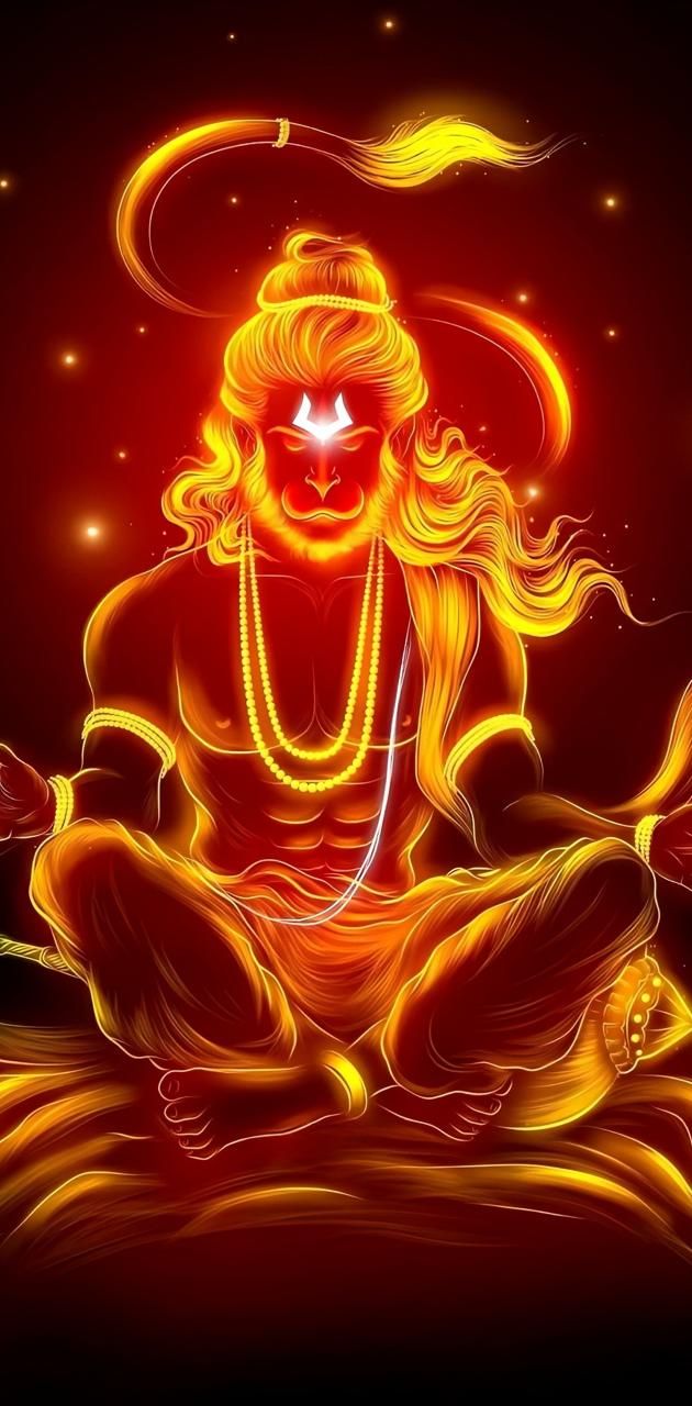 Fiery Hanuman radiating divine energy