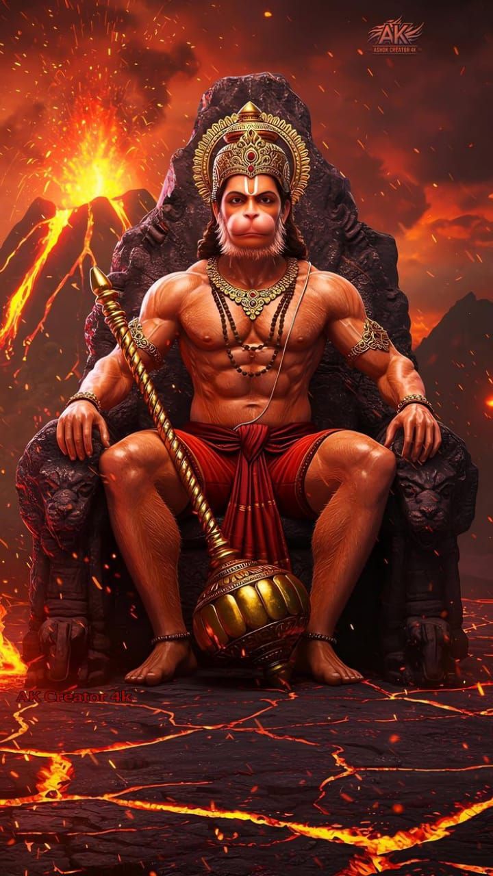 Powerful Hanuman seated with gada
