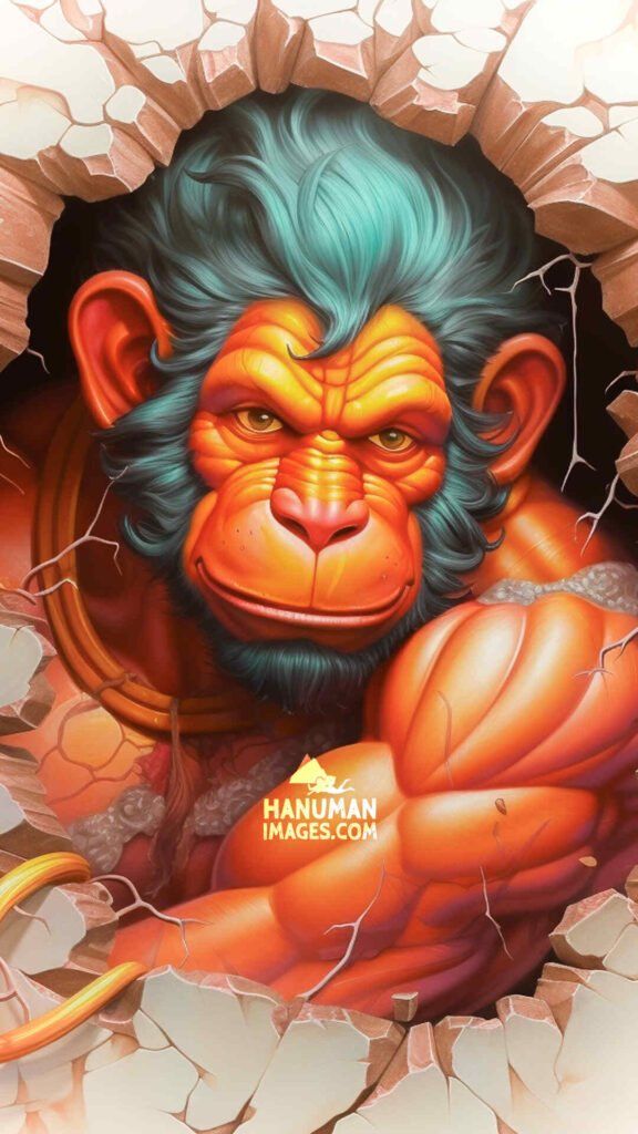 Hanuman bursting through a concrete wall