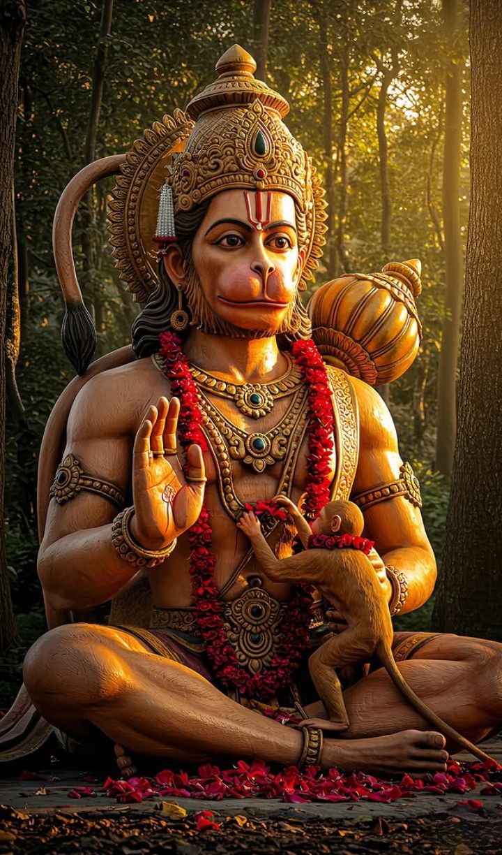 Hanuman bestows blessings in serene forest