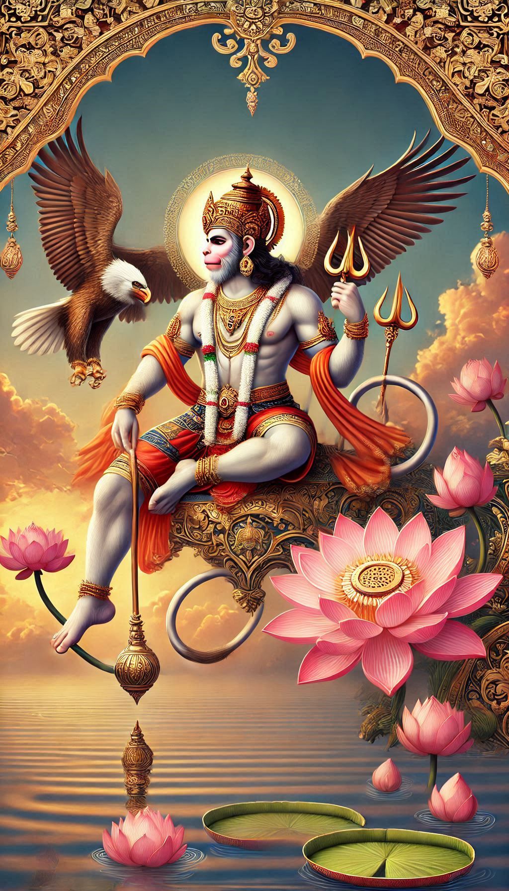 Hanuman with Garuda and Lotus flowers