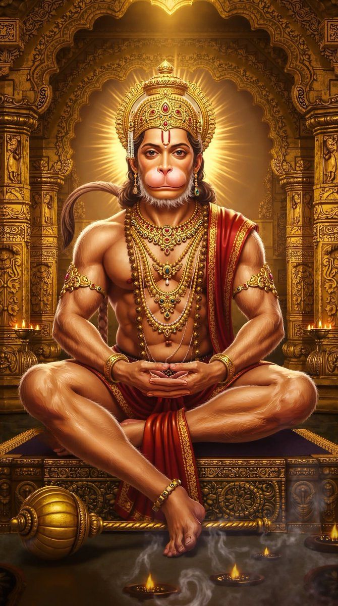 Hanuman in golden temple meditative pose