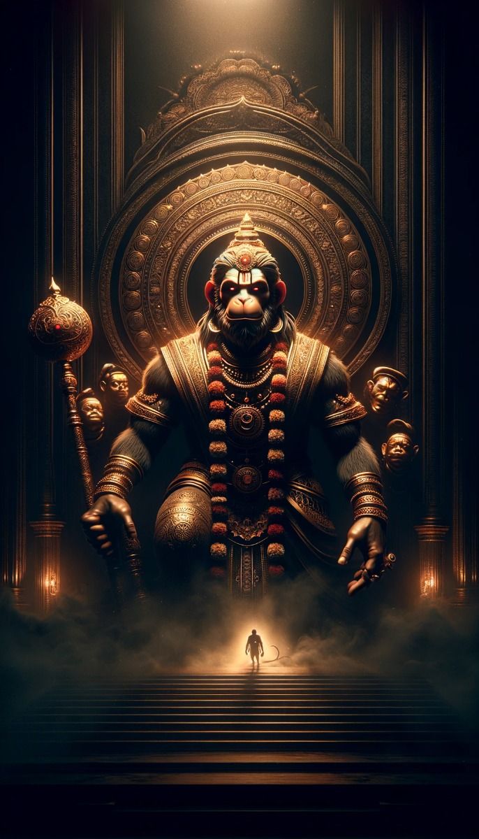 Powerful Hanuman stands guard with mace