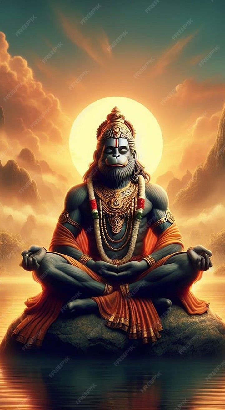 Hanuman meditating at sunset peaceful wallpaper