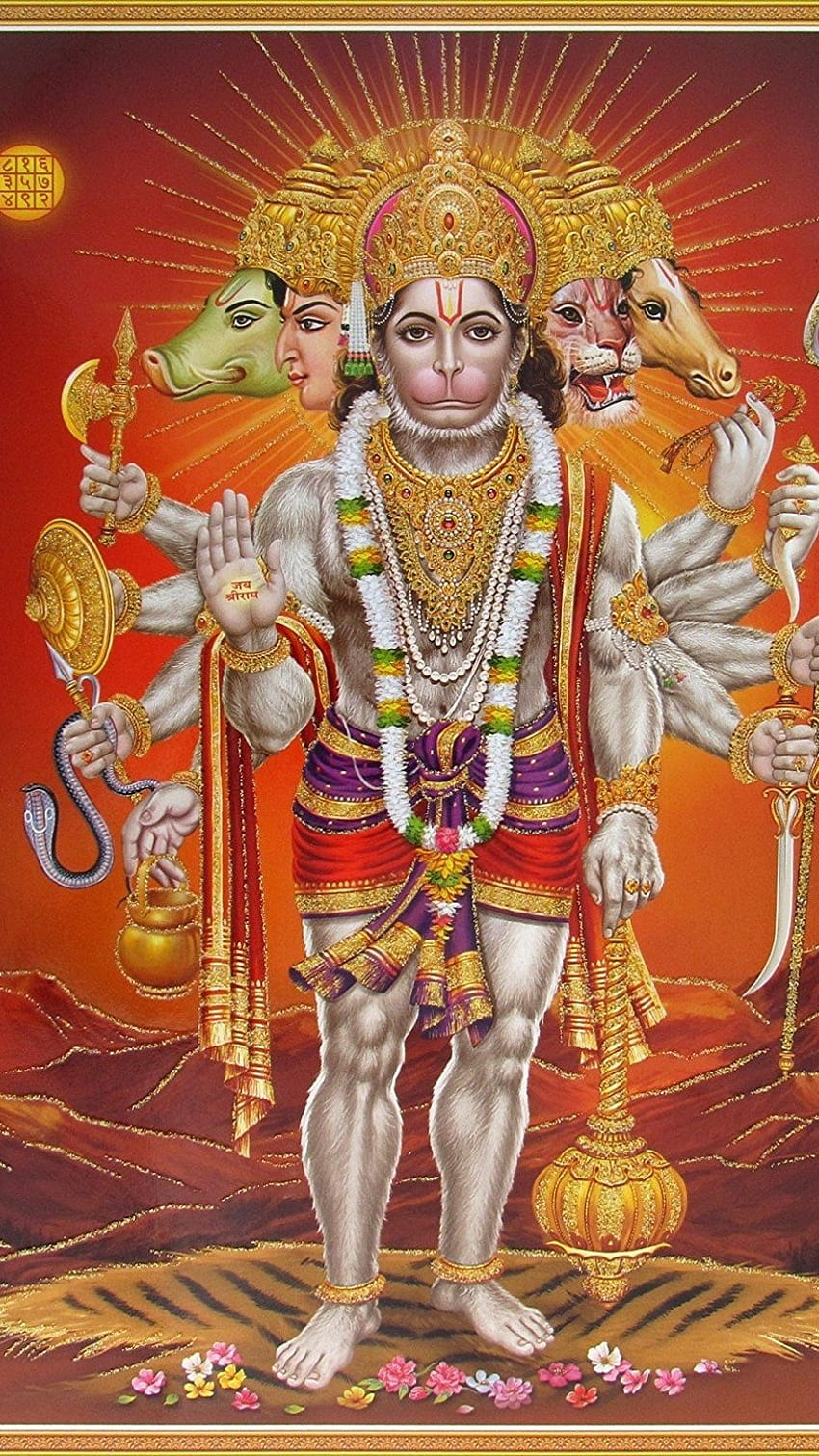 Powerful Hanuman stands in divine glory.