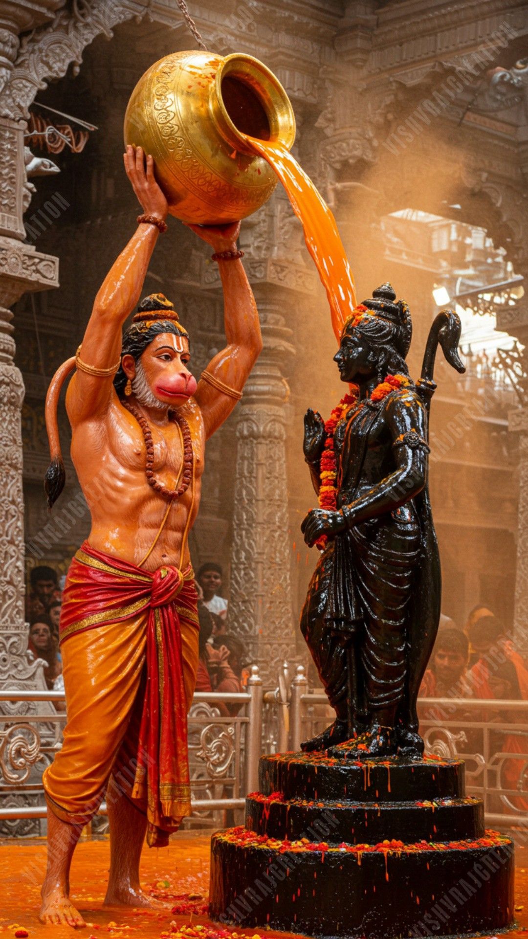 Hanuman performing abhishekam to Lord Shiva