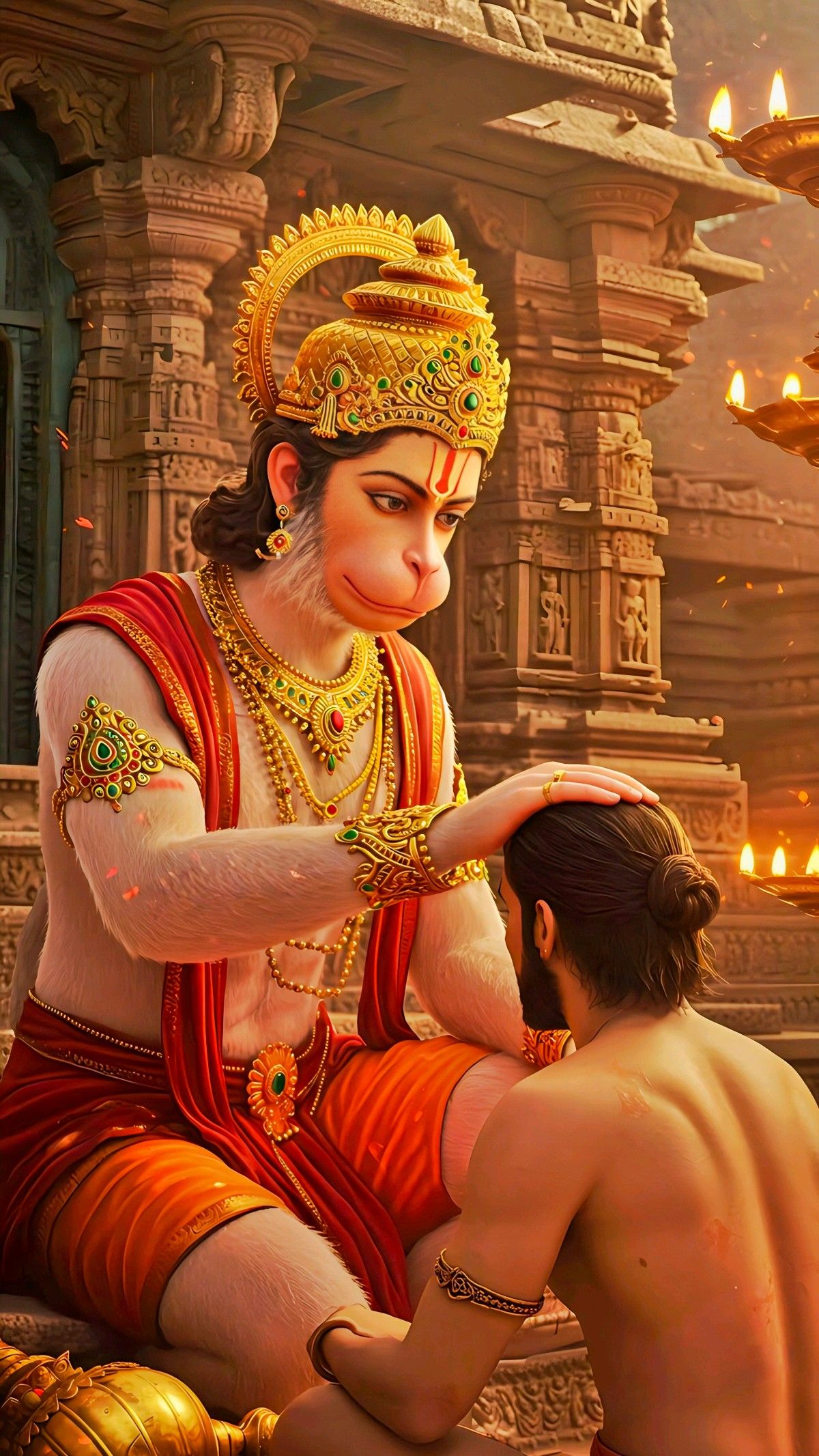 Hanuman bestows blessings upon a devotee.
