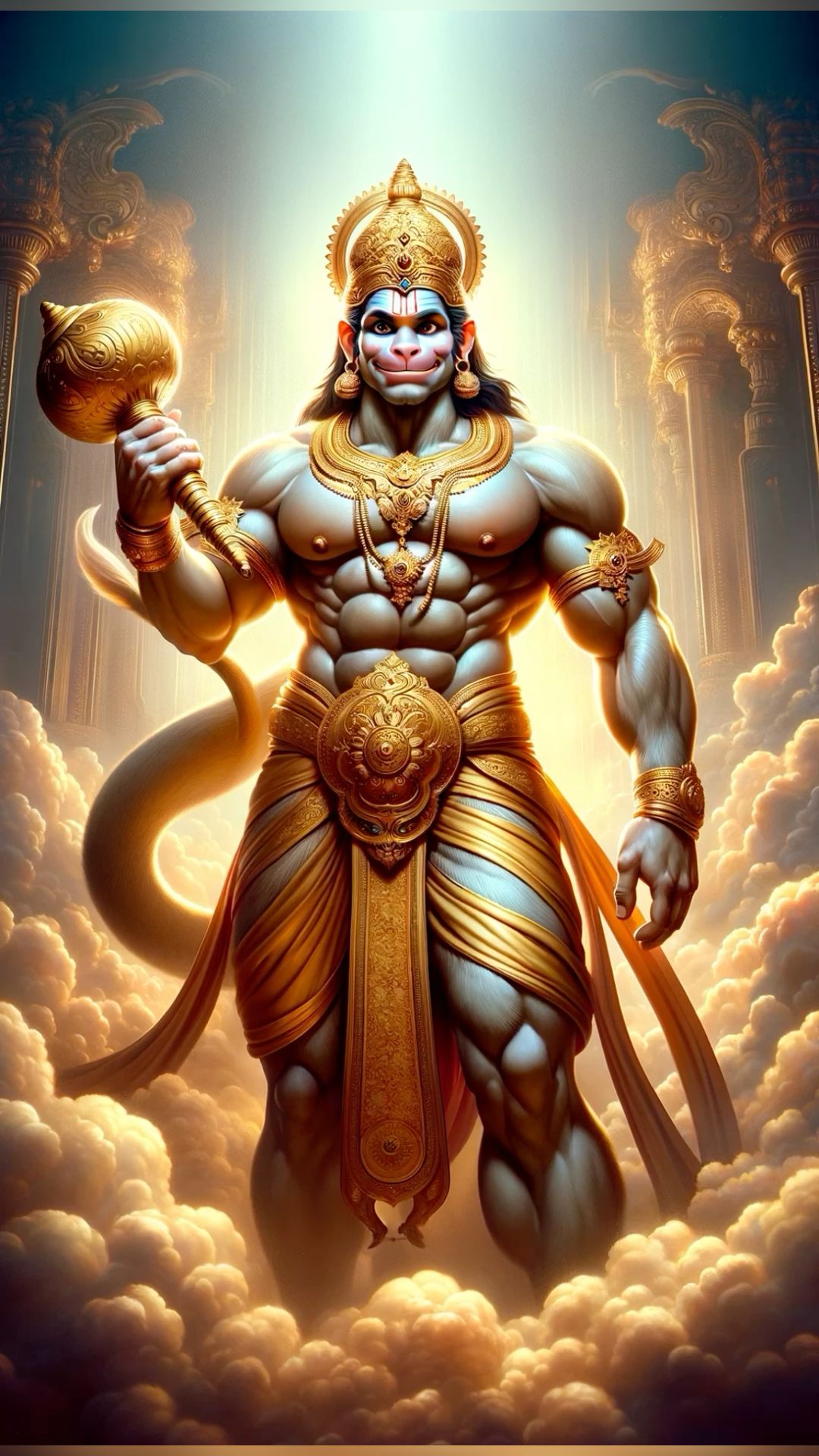 Powerful Hanuman holding a mace.