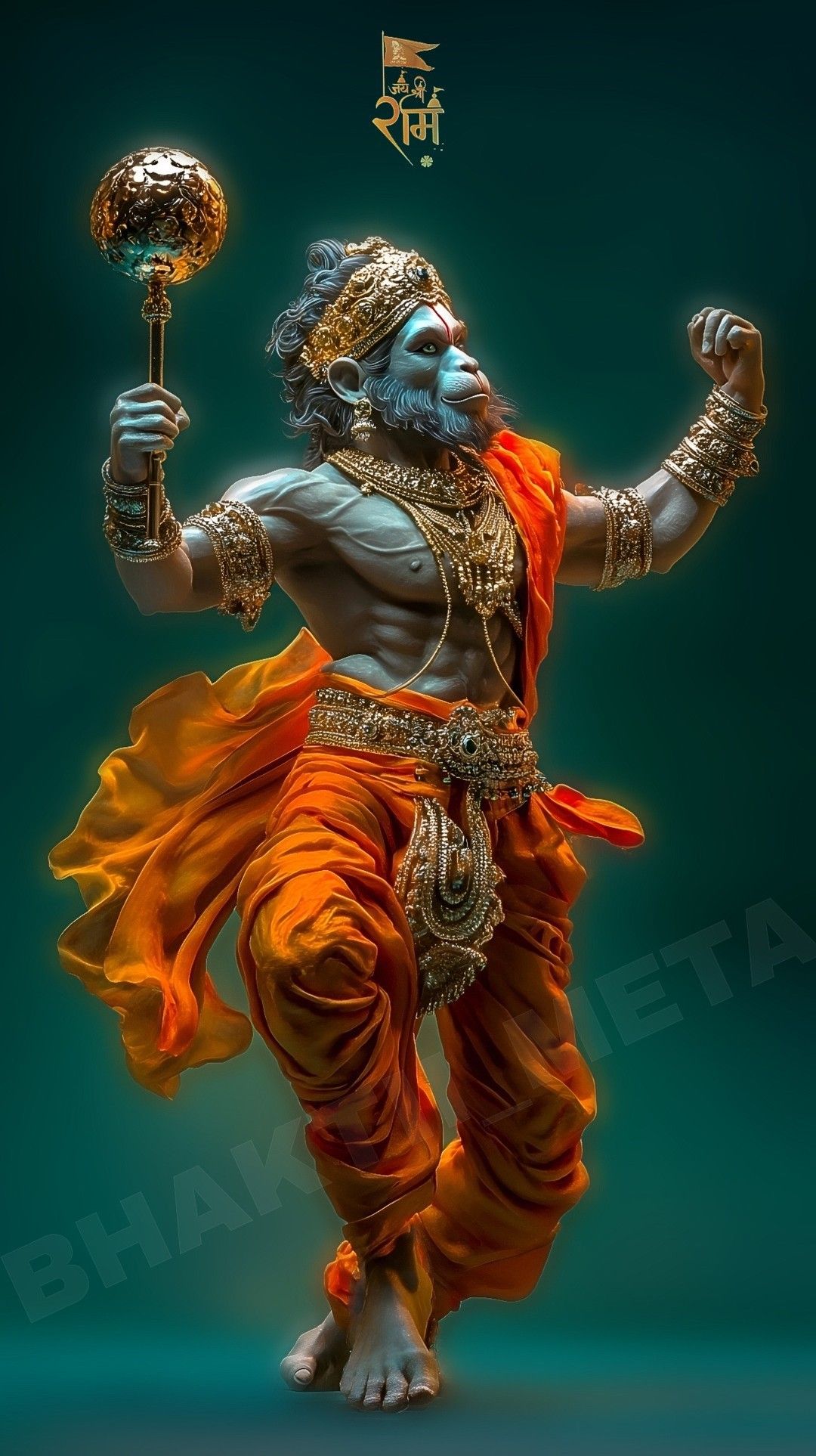 Powerful Hanuman holding a golden mace