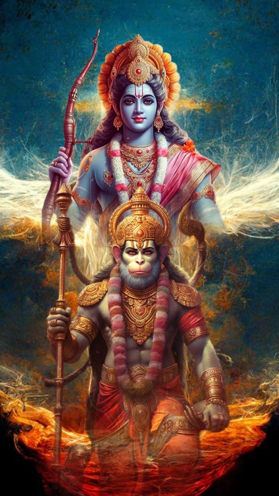 Hanuman and Lord Ram in devotional pose
