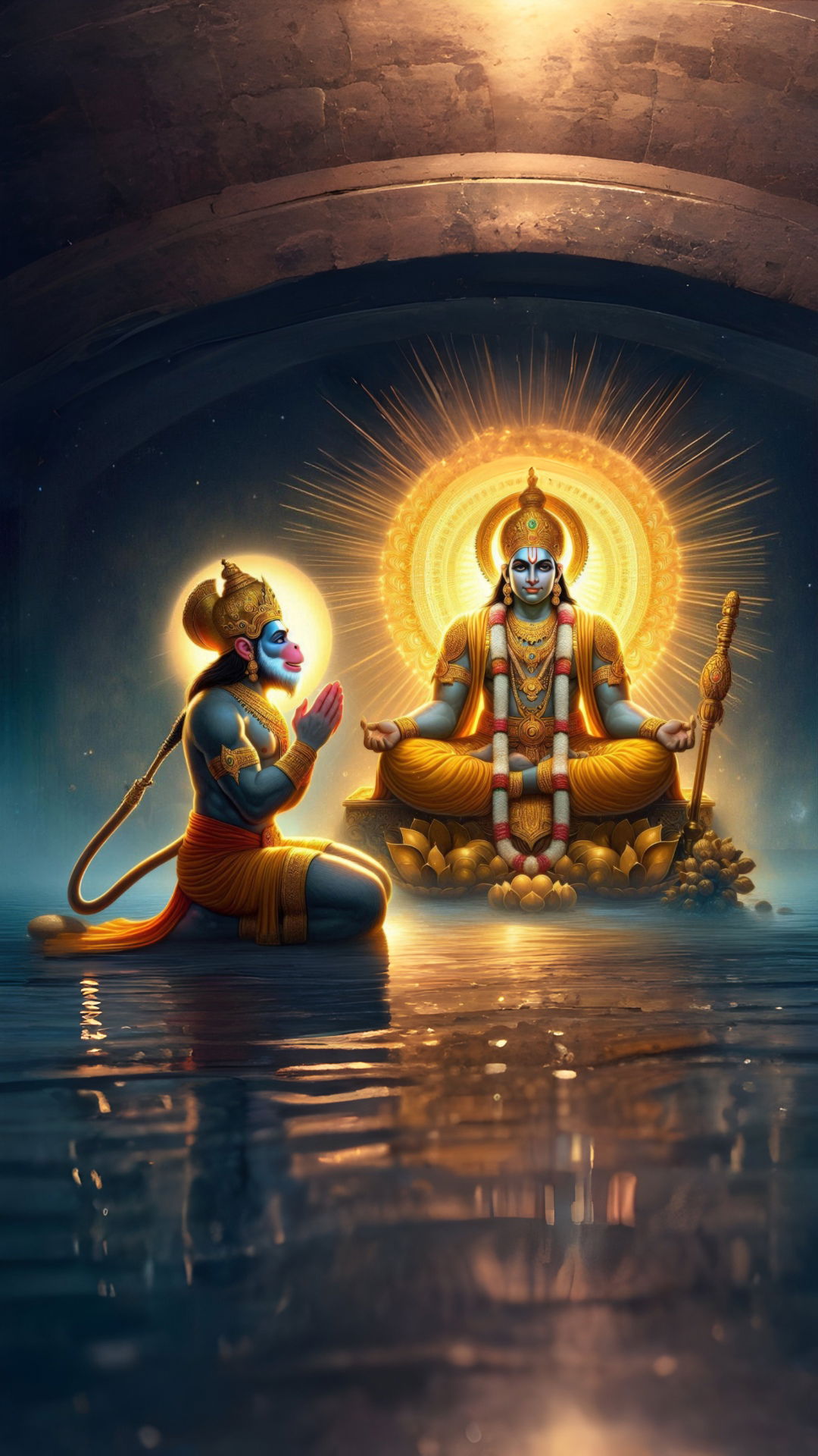 Hanuman in humble devotion to Lord Rama