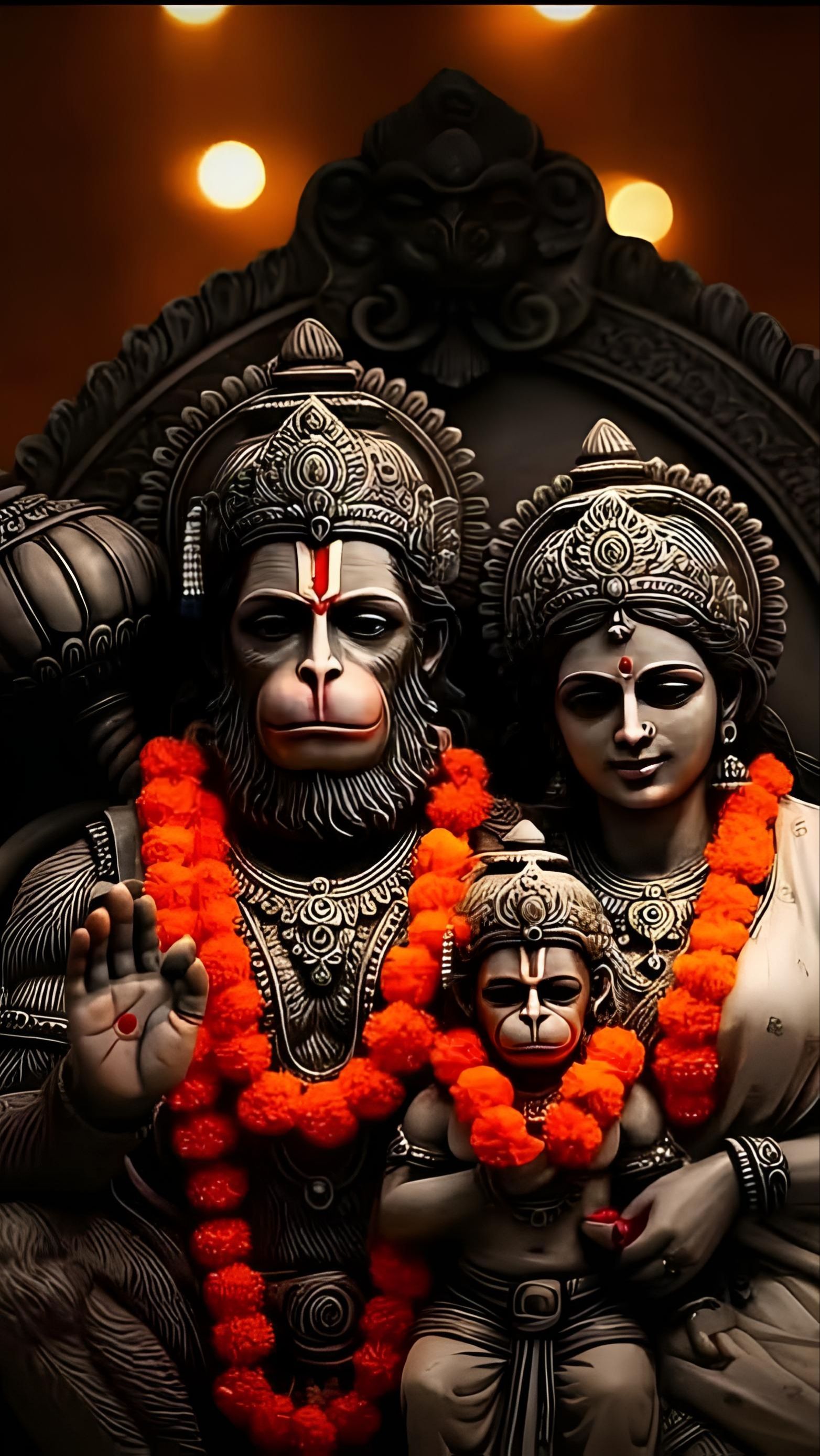 Hanuman with Ram and Sita statue
