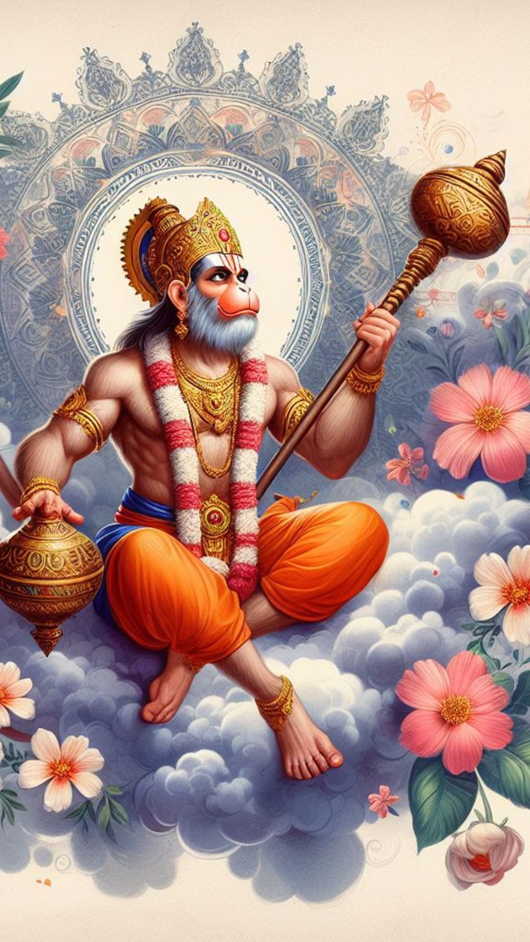 Hanuman holding mace, divine artwork