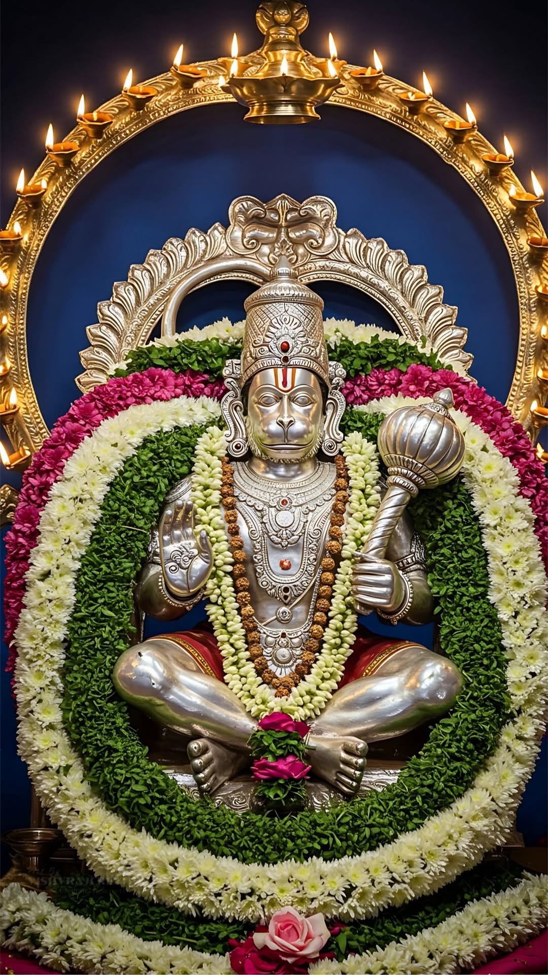 Hanuman idol with flower garland