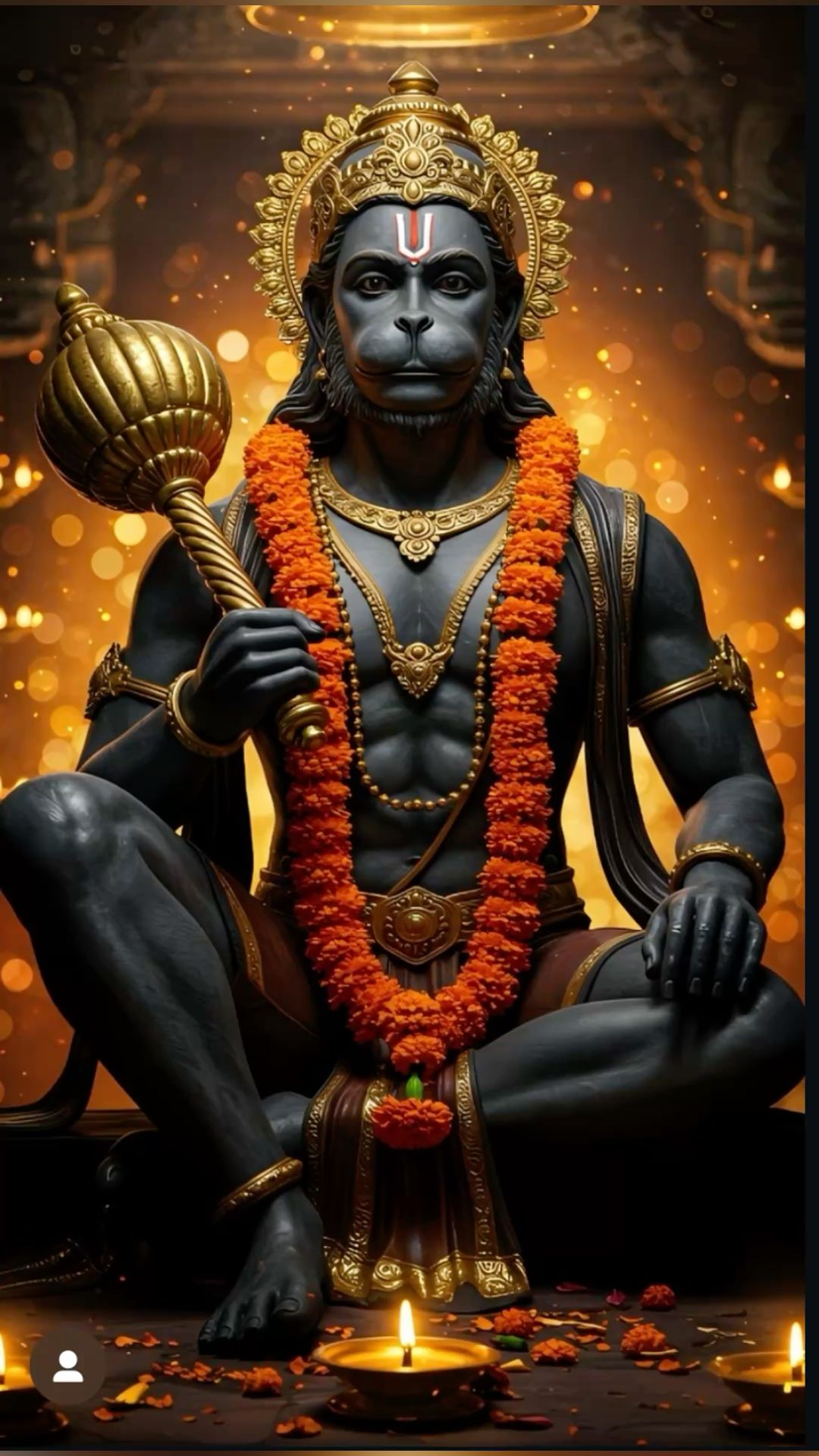 Powerful Hanuman holding a golden mace.