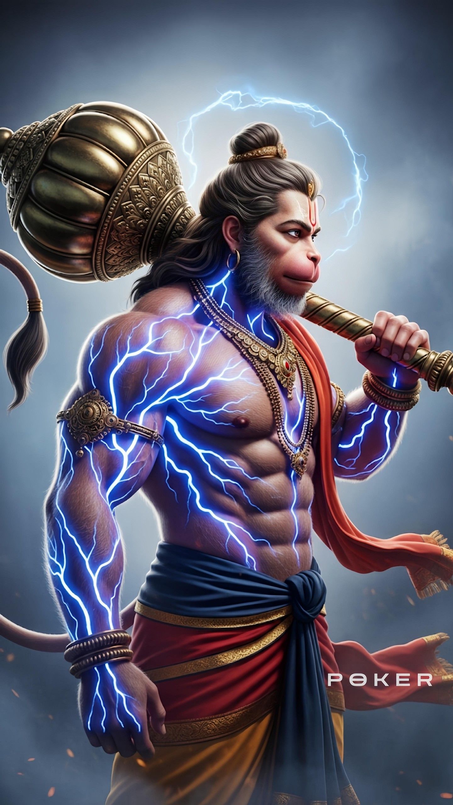 Powerful Hanuman with his mace