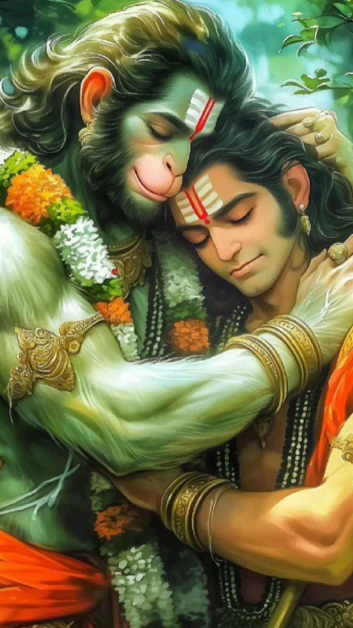 Hanuman lovingly embraces Lord Ram