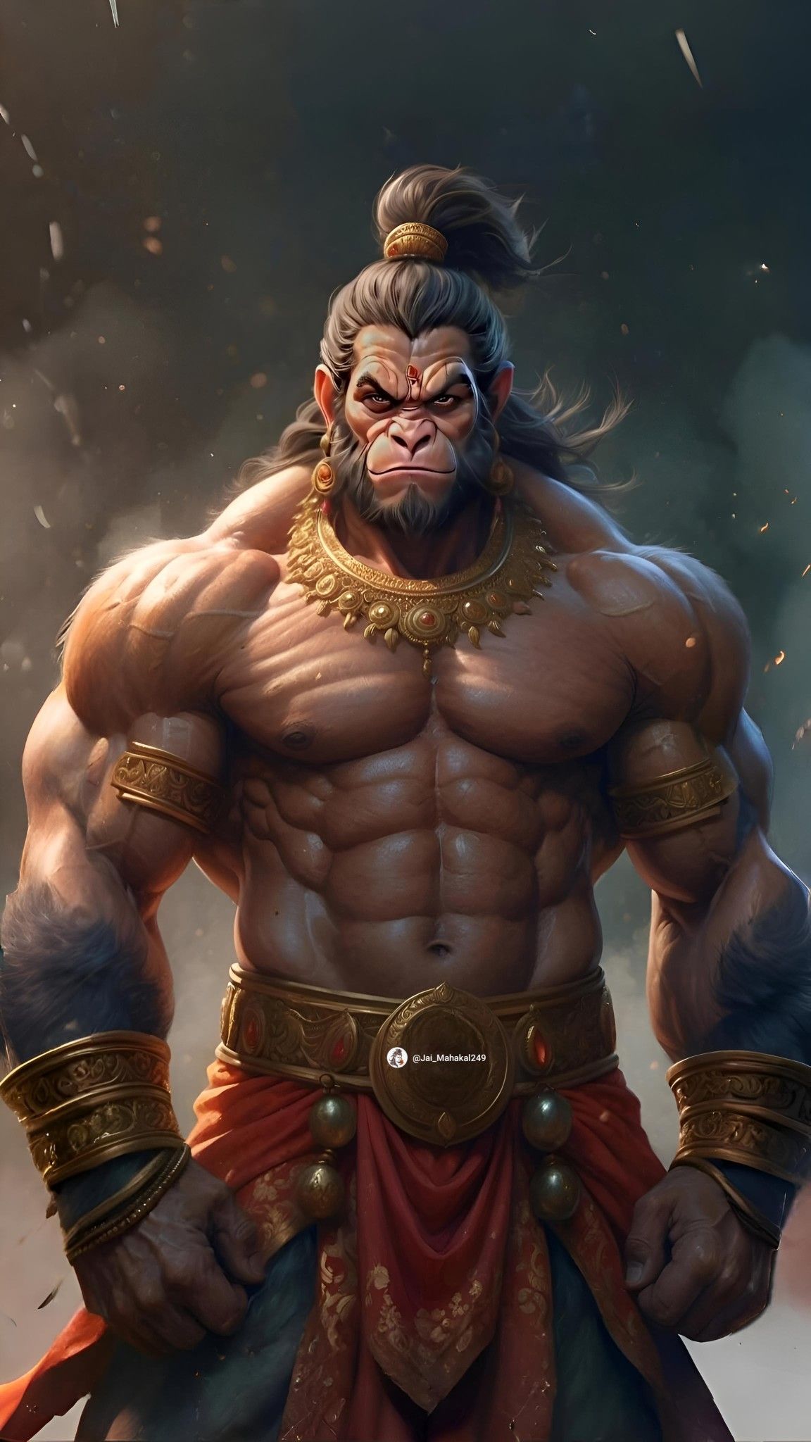 Powerful Hanuman portrait, divine protection.