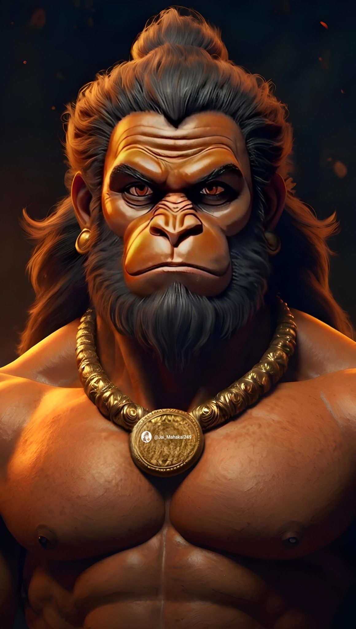Powerful Hanuman portrait radiating divine strength.