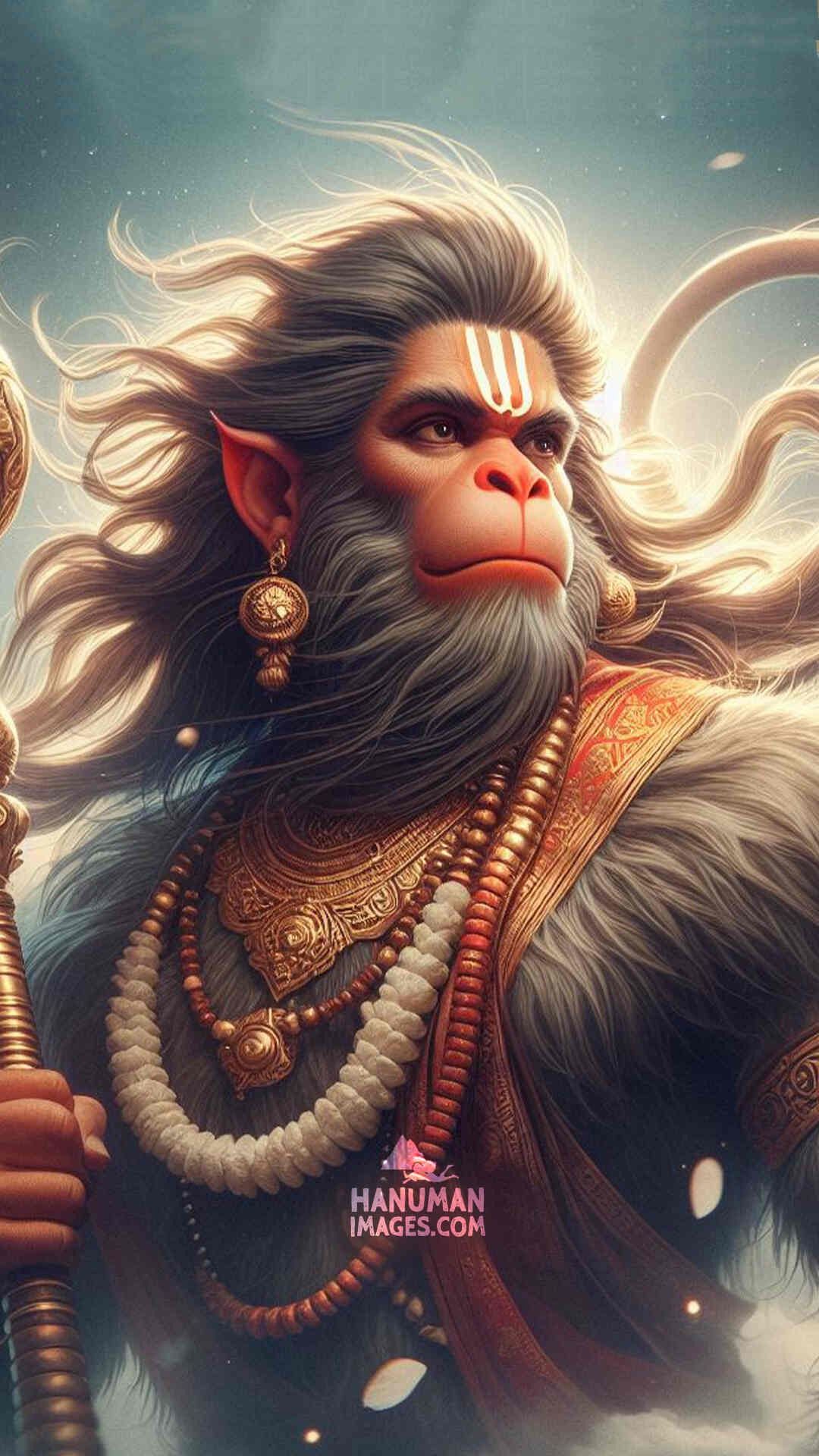 Powerful Hanuman portrait with mace.