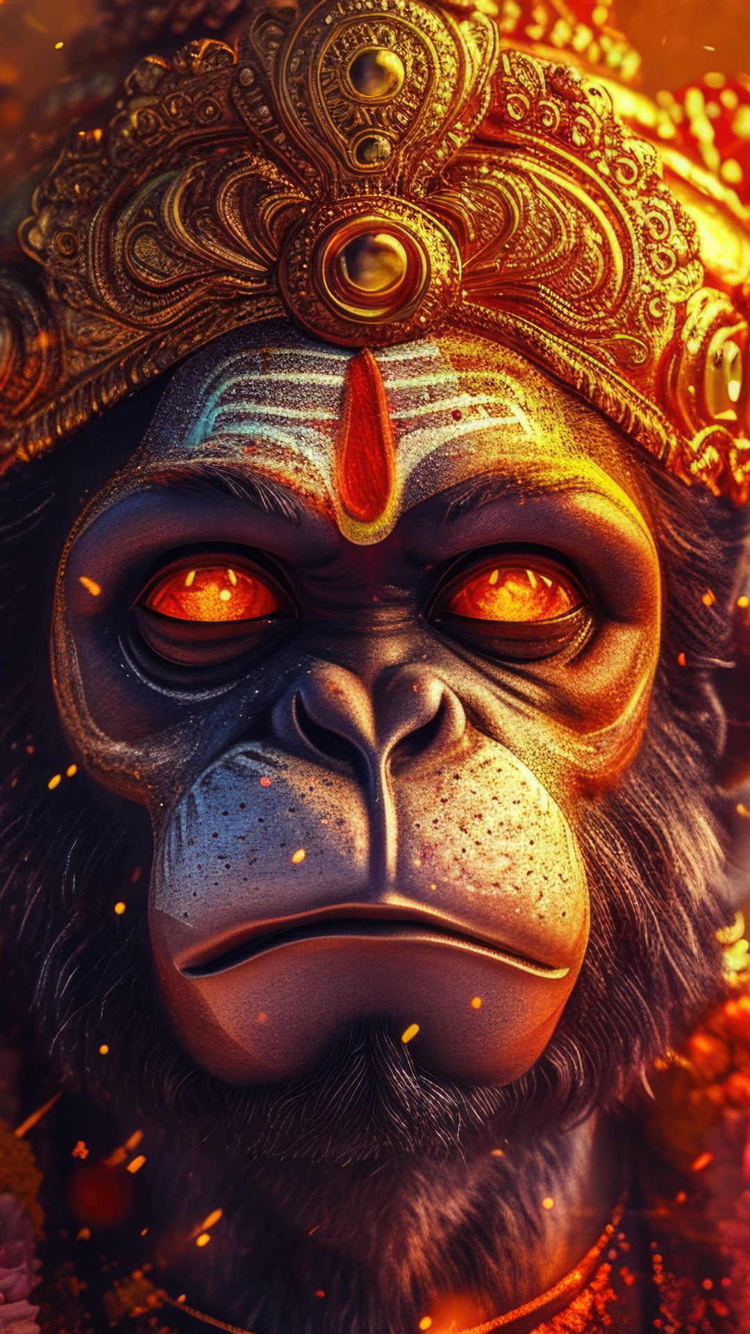 Fiery portrait of Lord Hanuman’s face