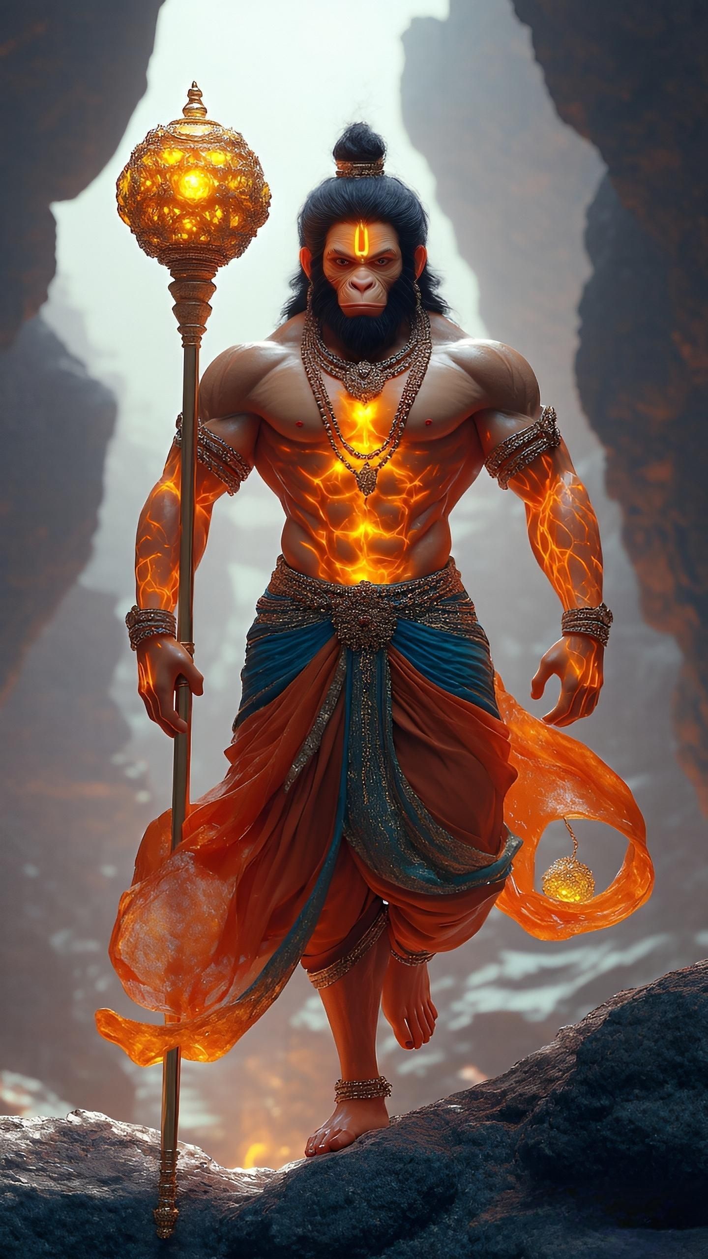 Powerful Hanuman with golden mace