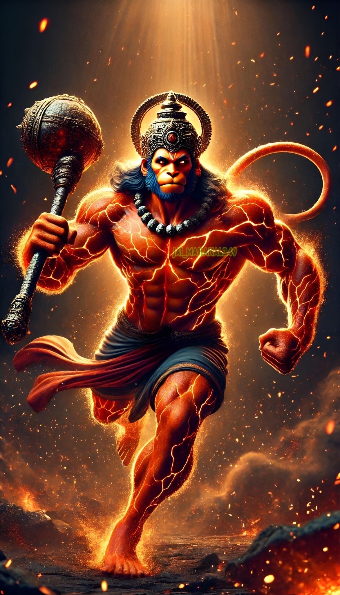 Powerful Hanuman with his mace.