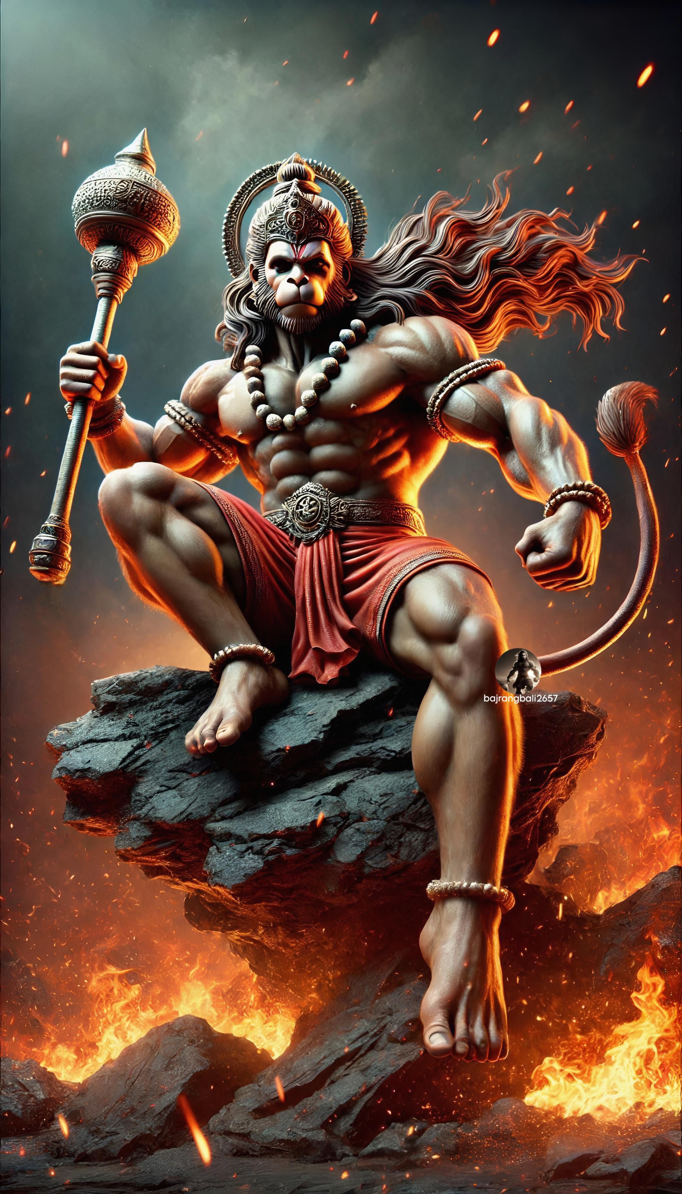 Powerful Hanuman with gada, divine protection