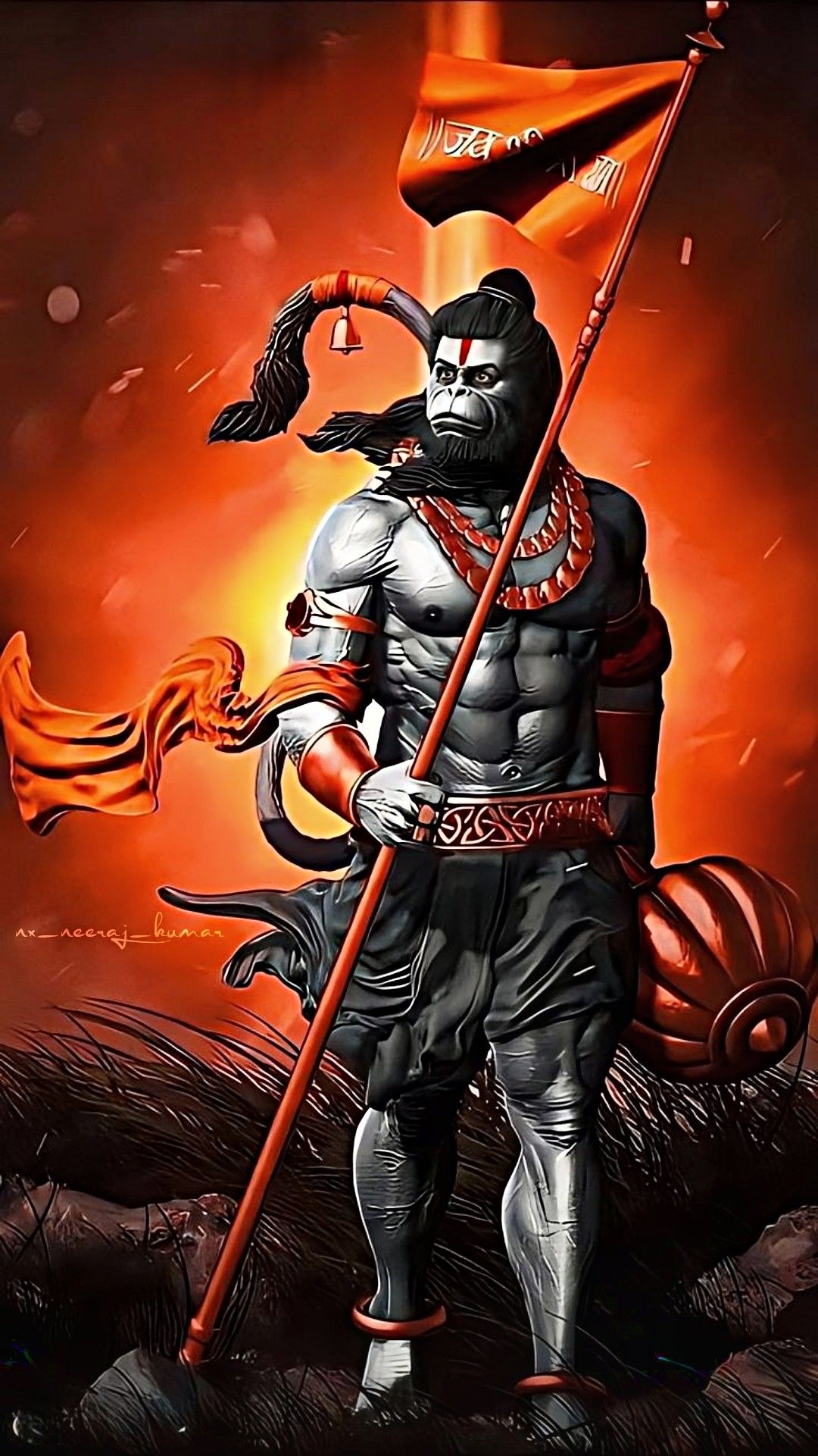 Powerful Hanuman holding a mace