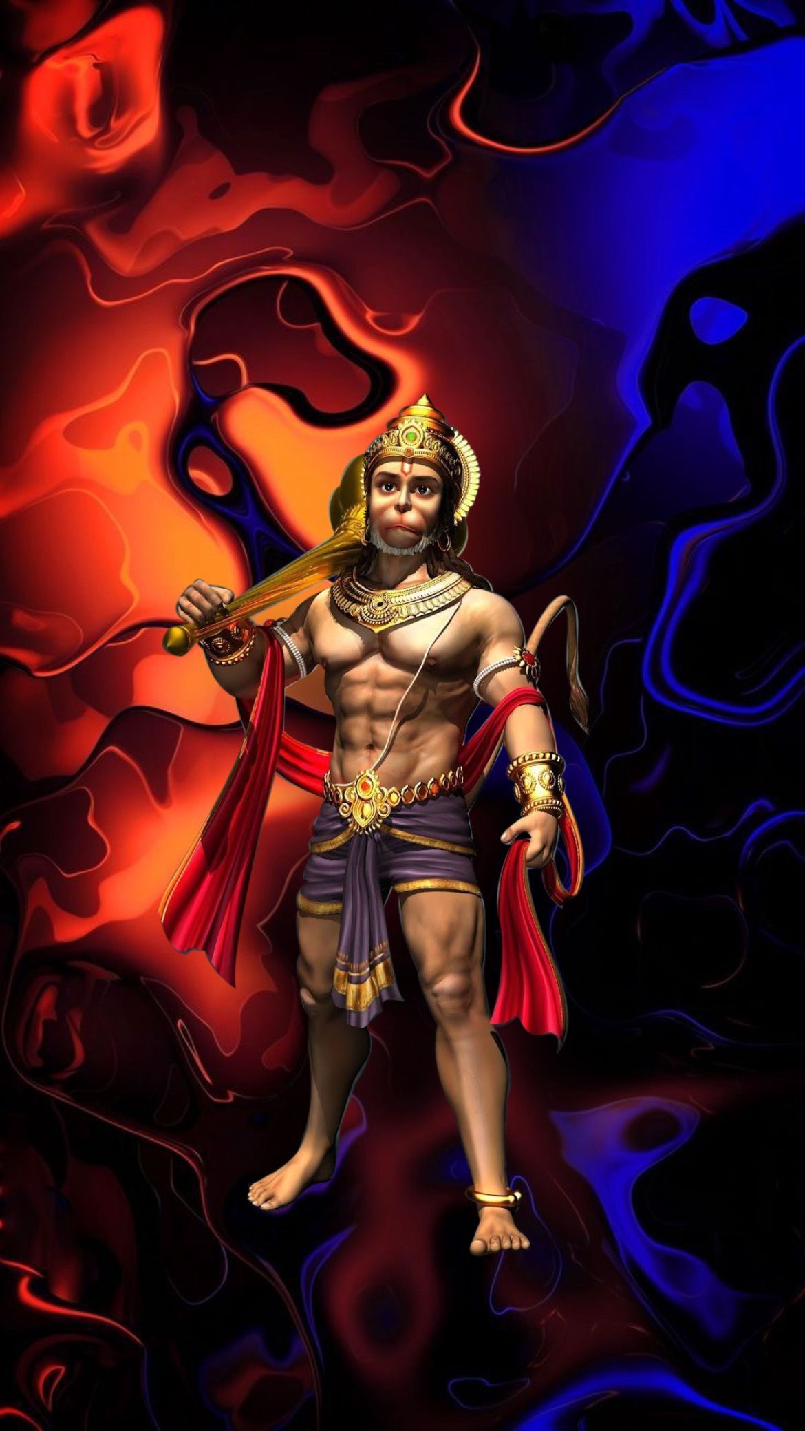 Hanuman wielding mace, powerful god image