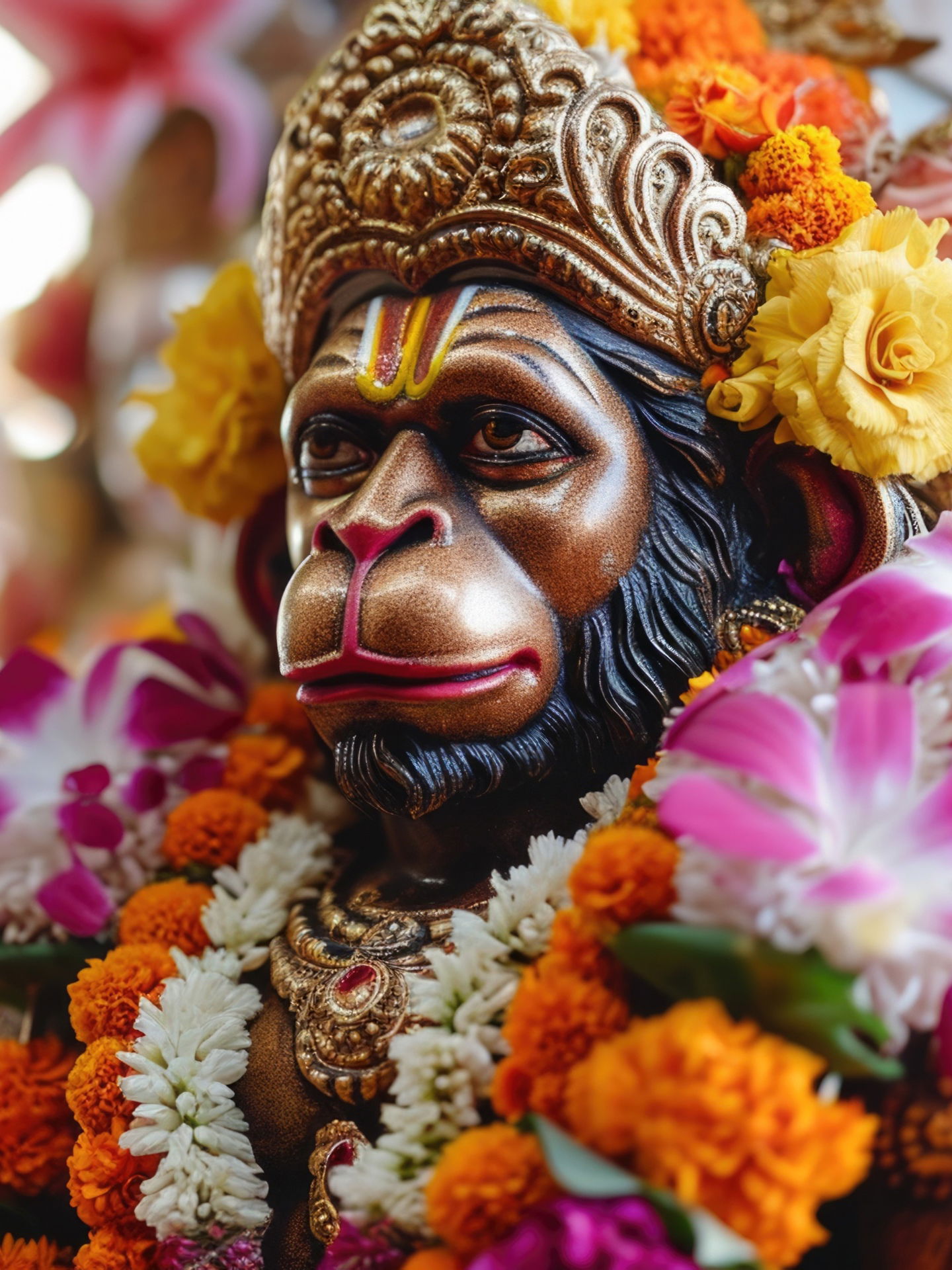 Hanuman adorned with marigold flowers