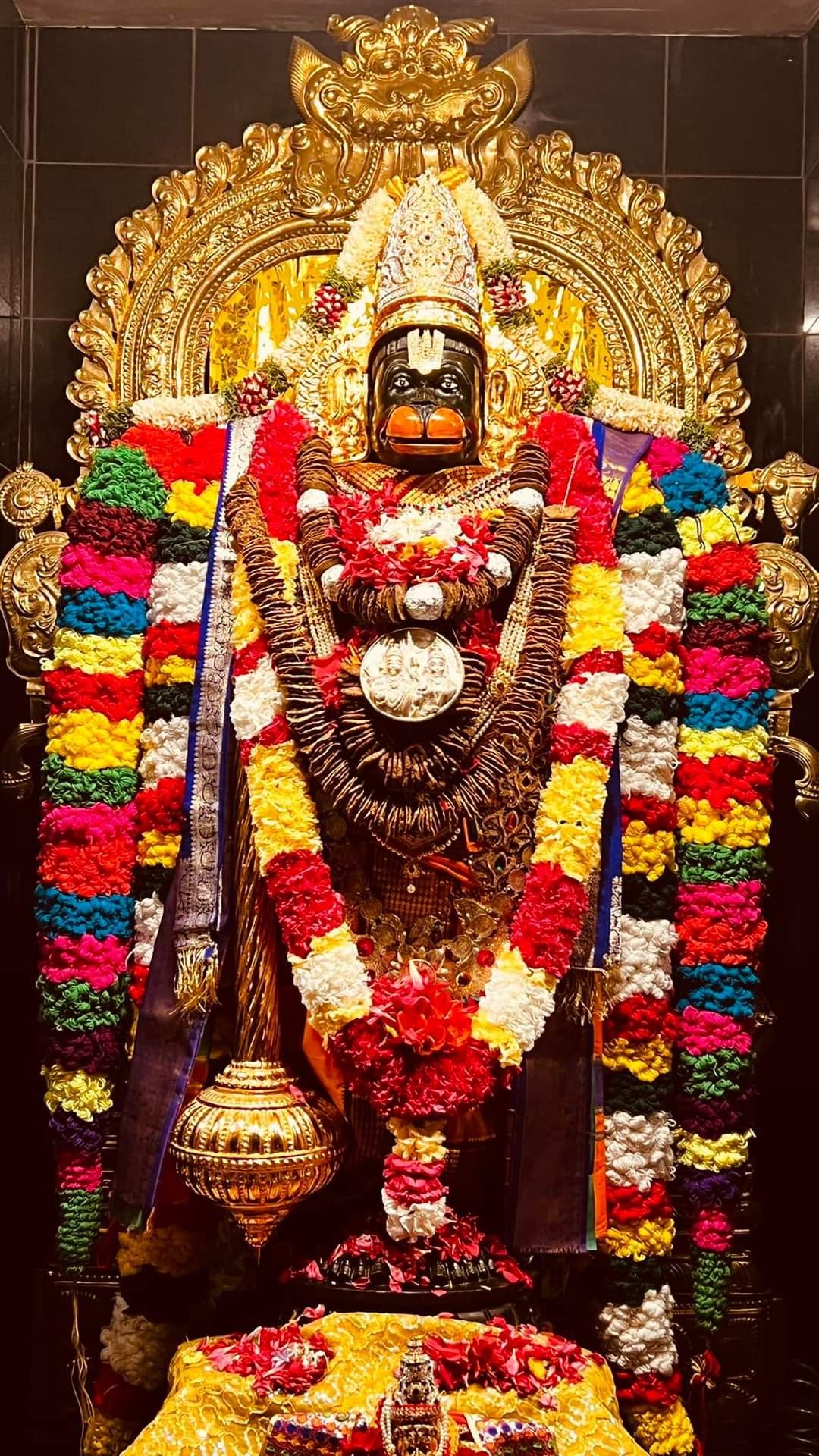 Hanuman adorned with vibrant floral garland