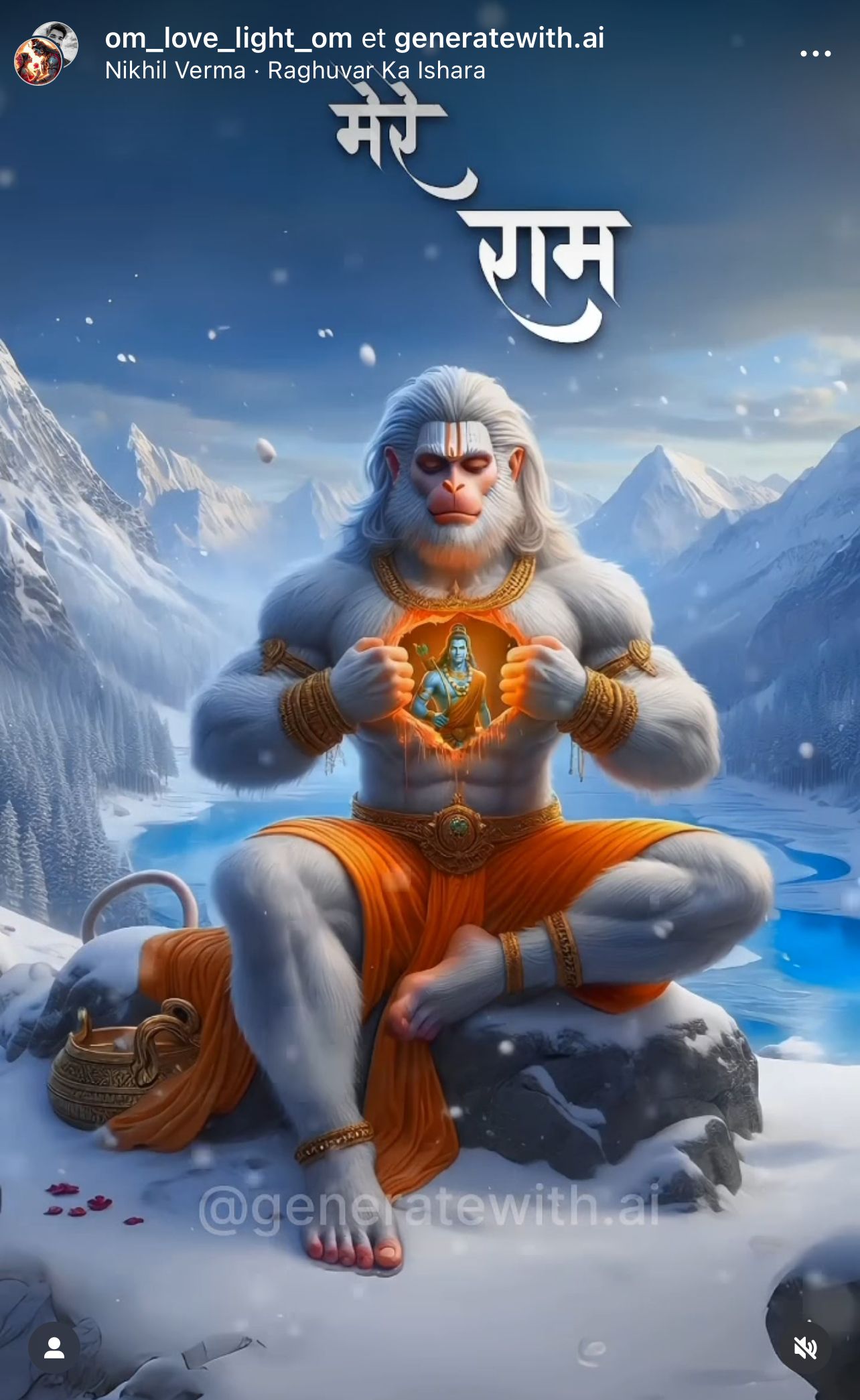 Hanuman amidst snow-covered mountains