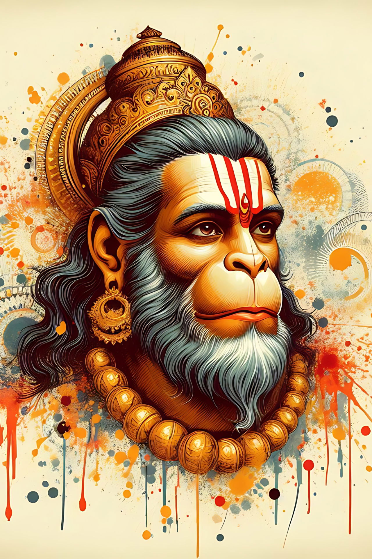 Powerful Hanuman portrait with vibrant colors.