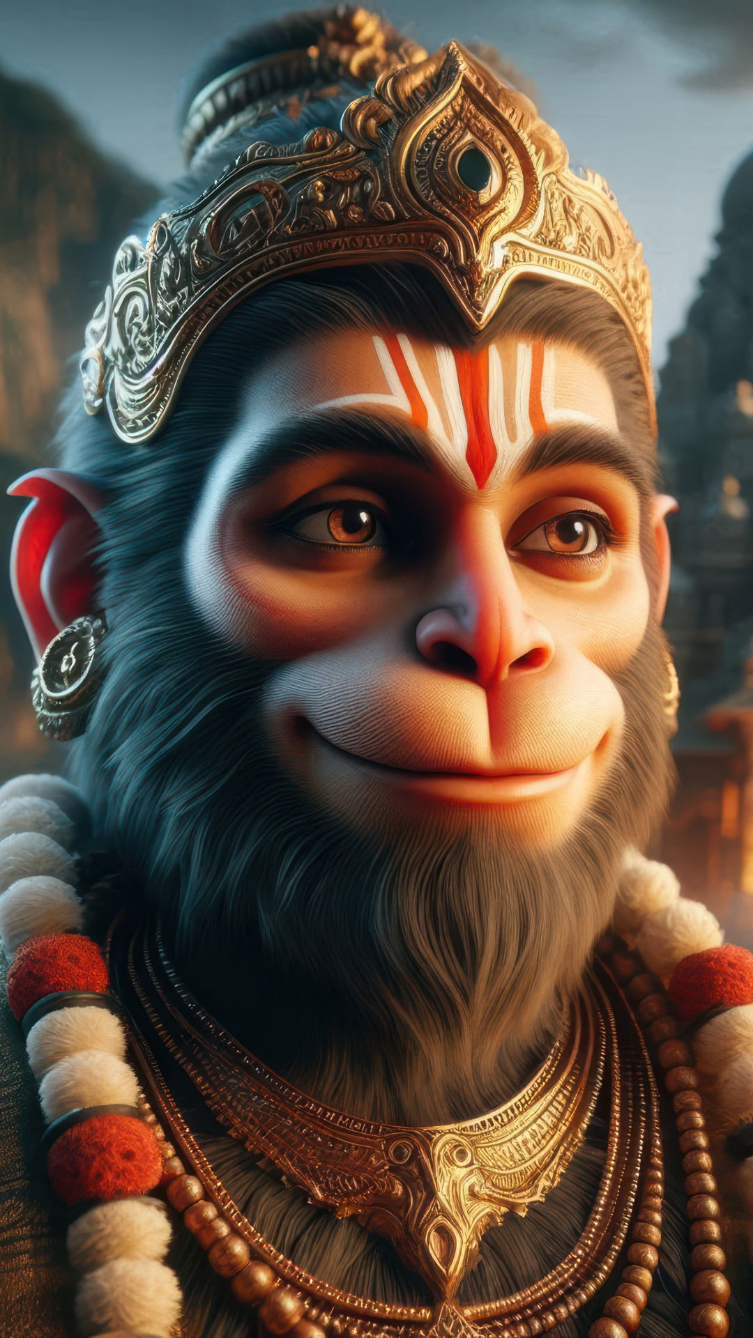 Close-up portrait of Hanuman, the deity.
