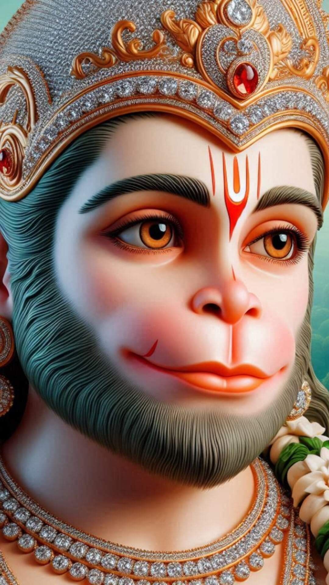 Close-up of Hanuman\'s face, devotional