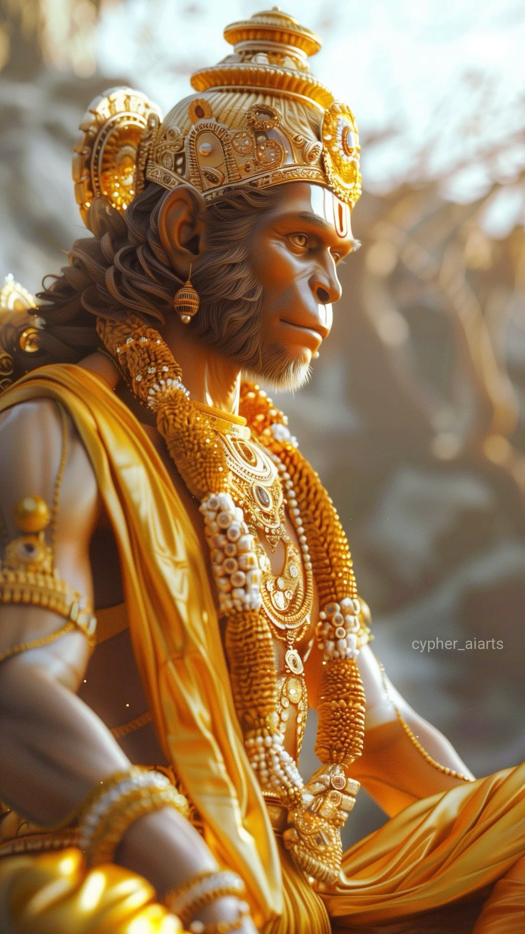 Hanuman portrait golden jewelry devotion