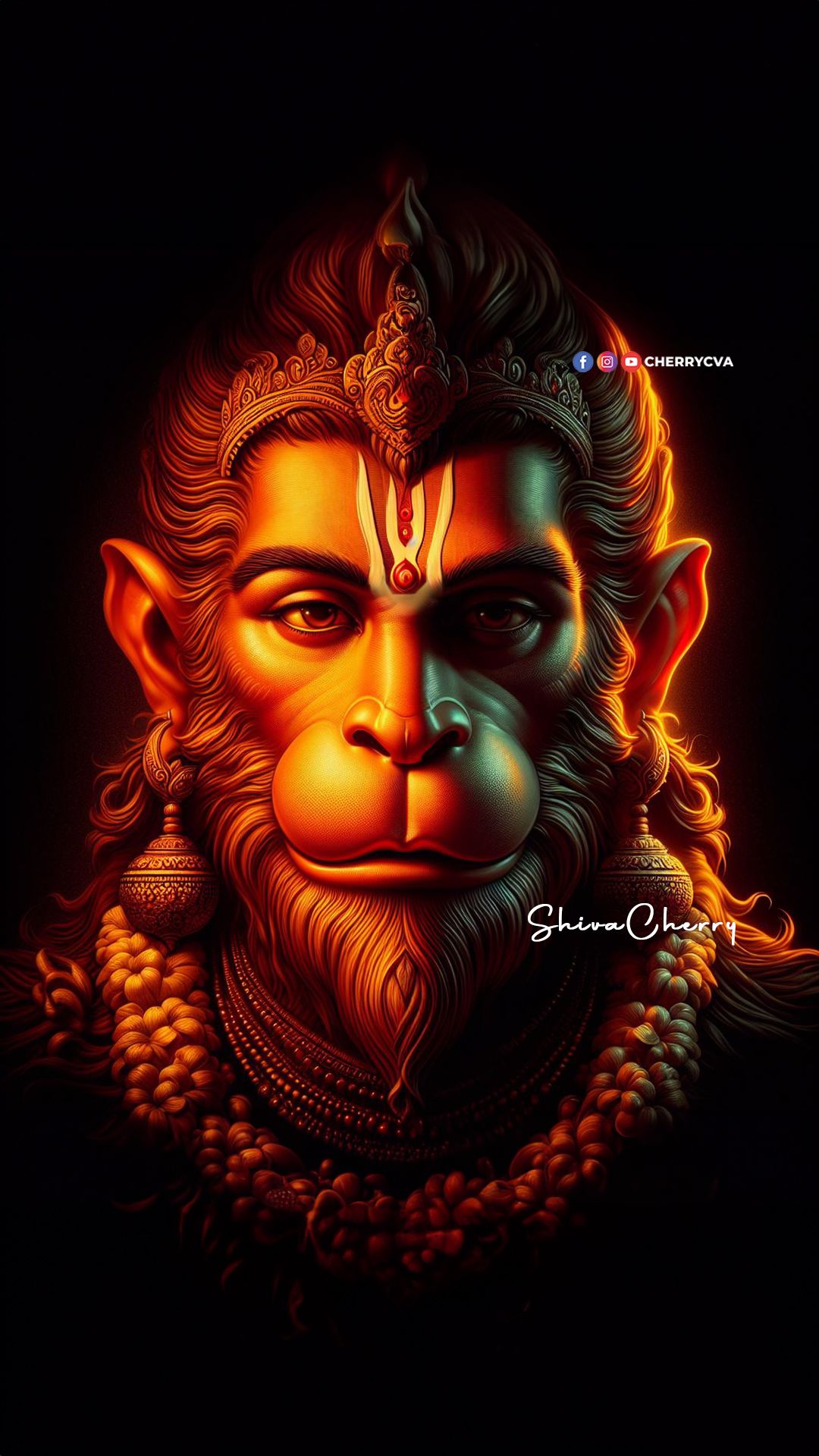 Powerful Hanuman portrait with fiery aura