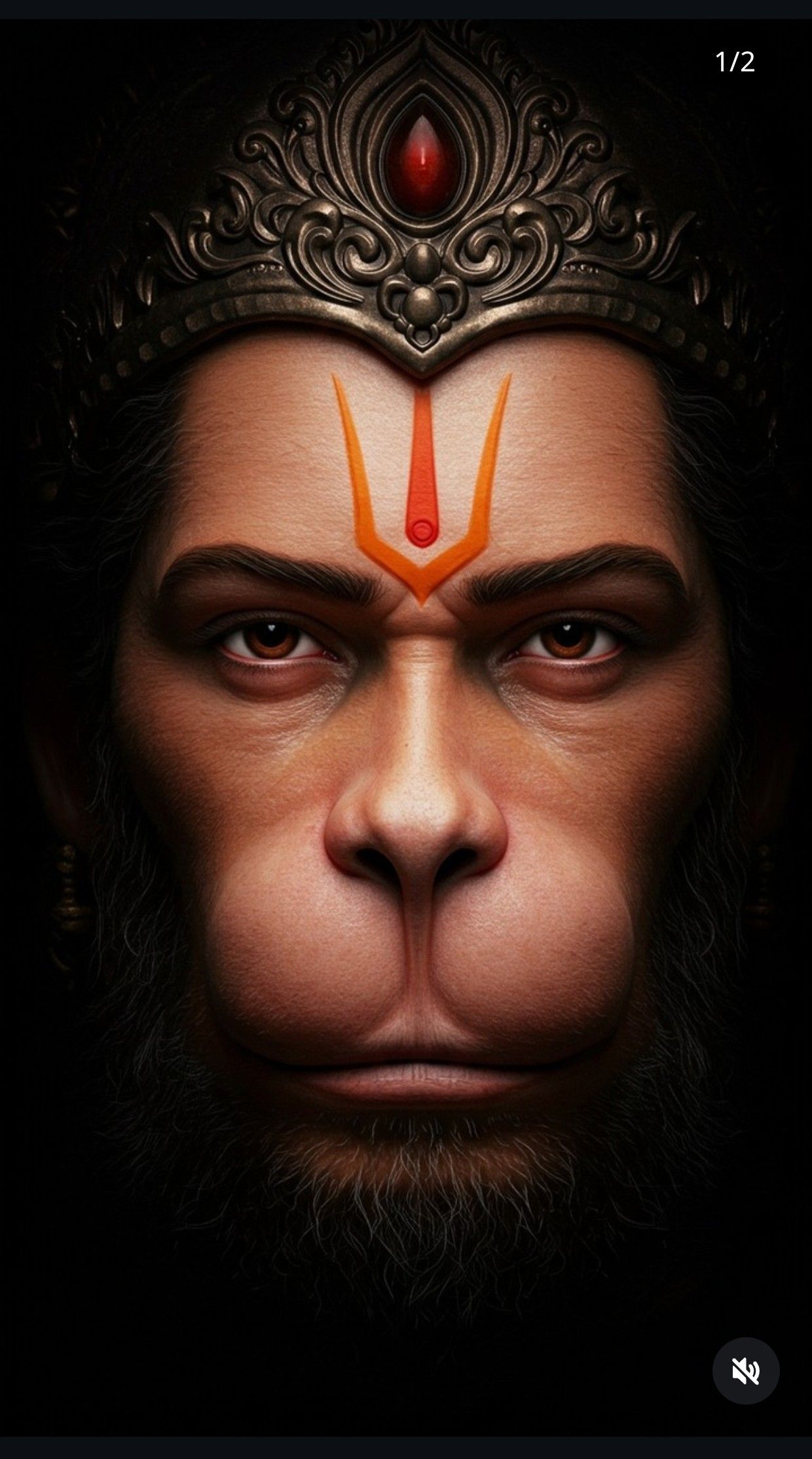 Hanuman\'s powerful, divine face close-up