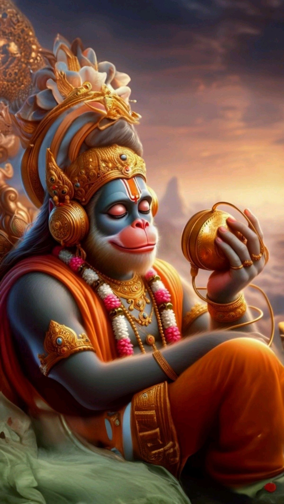 Hanuman holding a glowing orb
