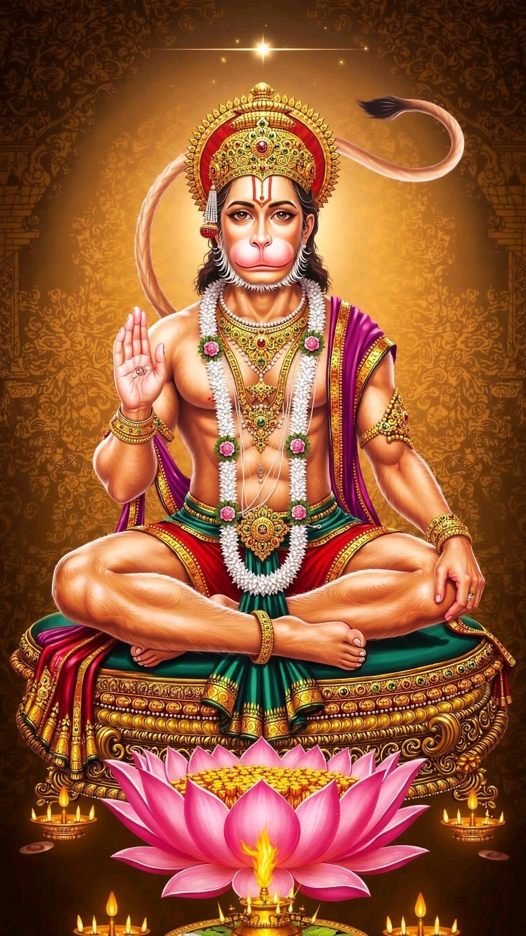 Hanuman seated on a lotus, blessing