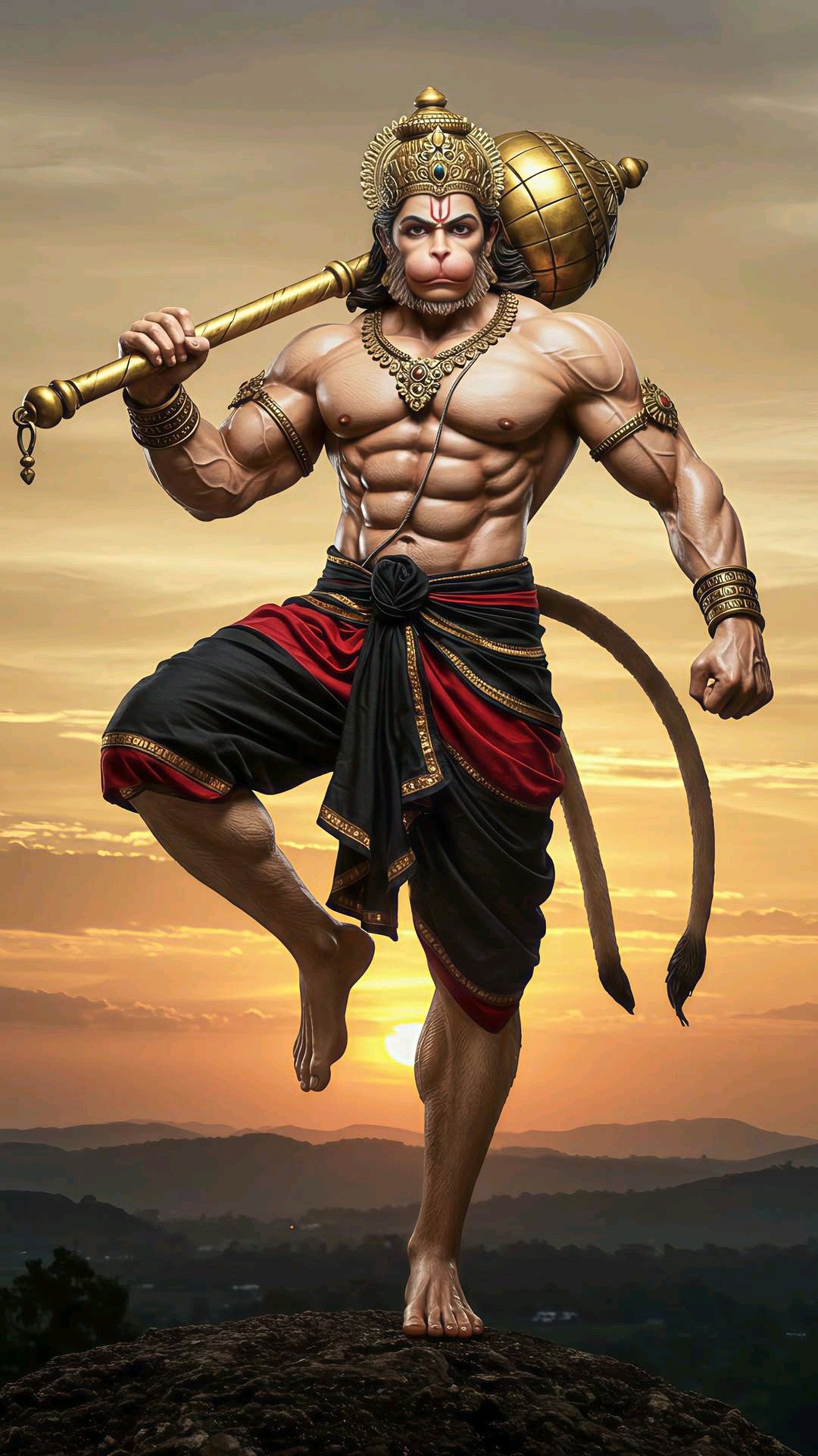 Powerful Hanuman with golden mace