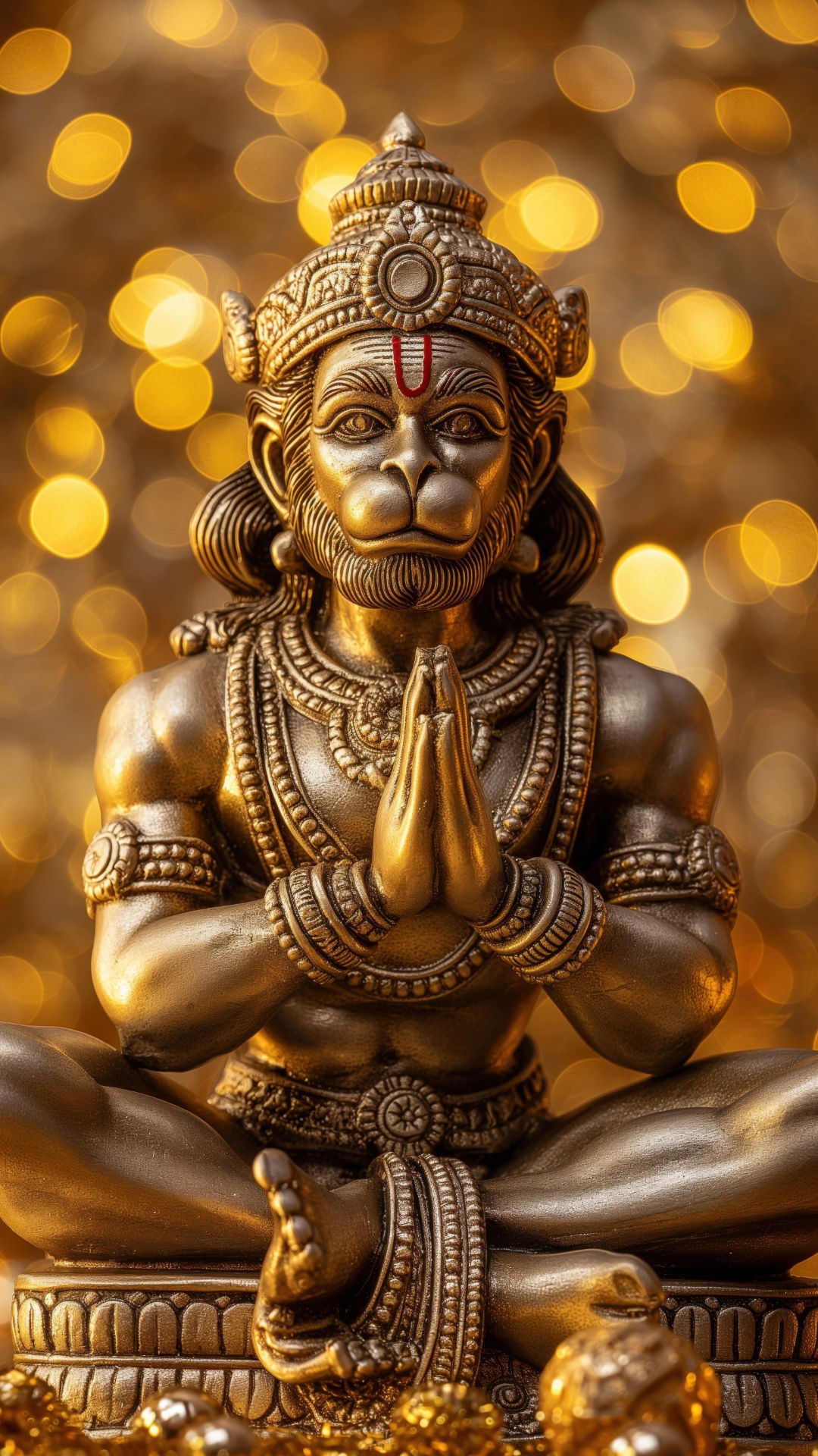 Hanuman in prayerful pose, golden statue